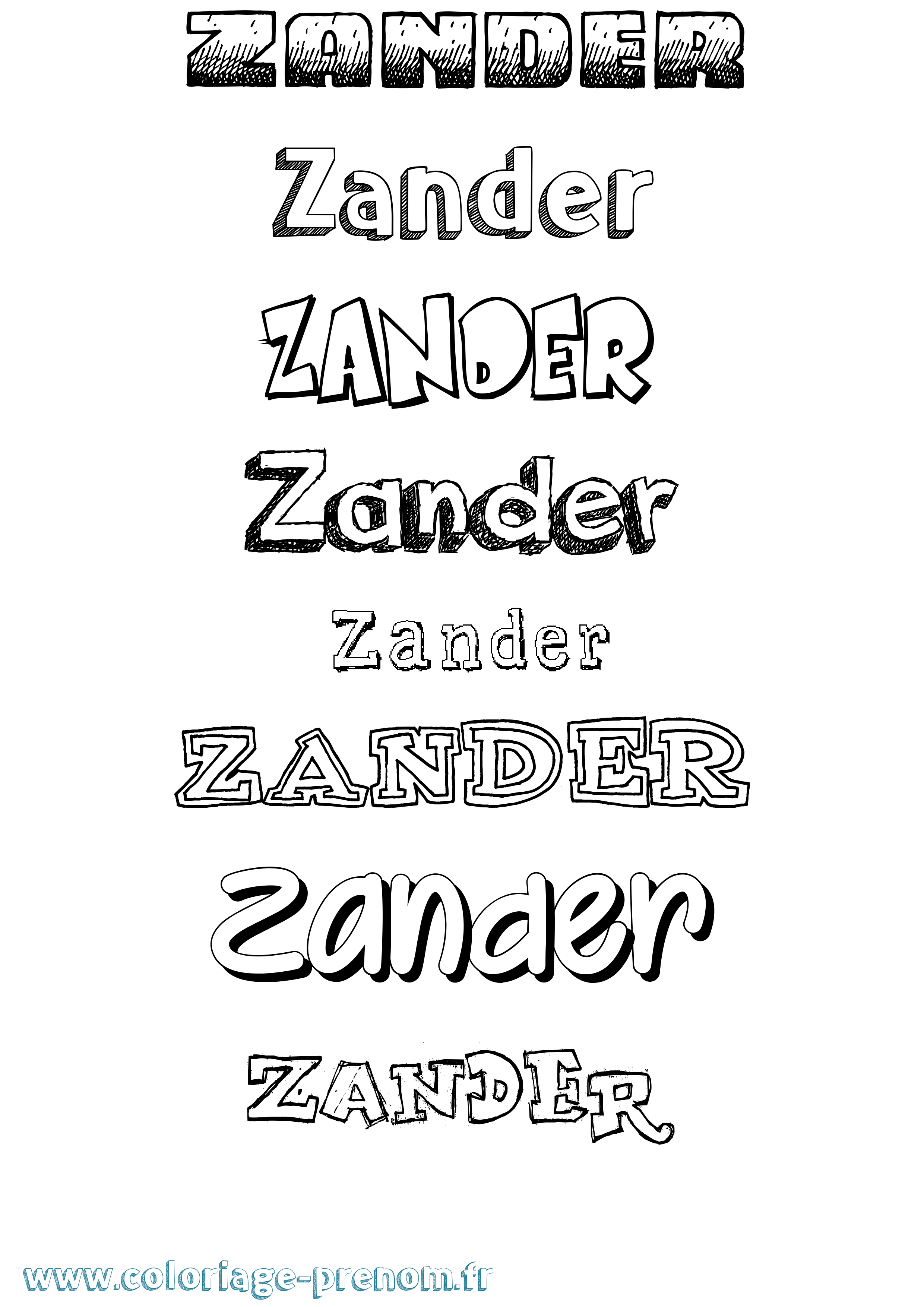 Coloriage Zander Dessiné Coloriage prénom Zander Dessiné