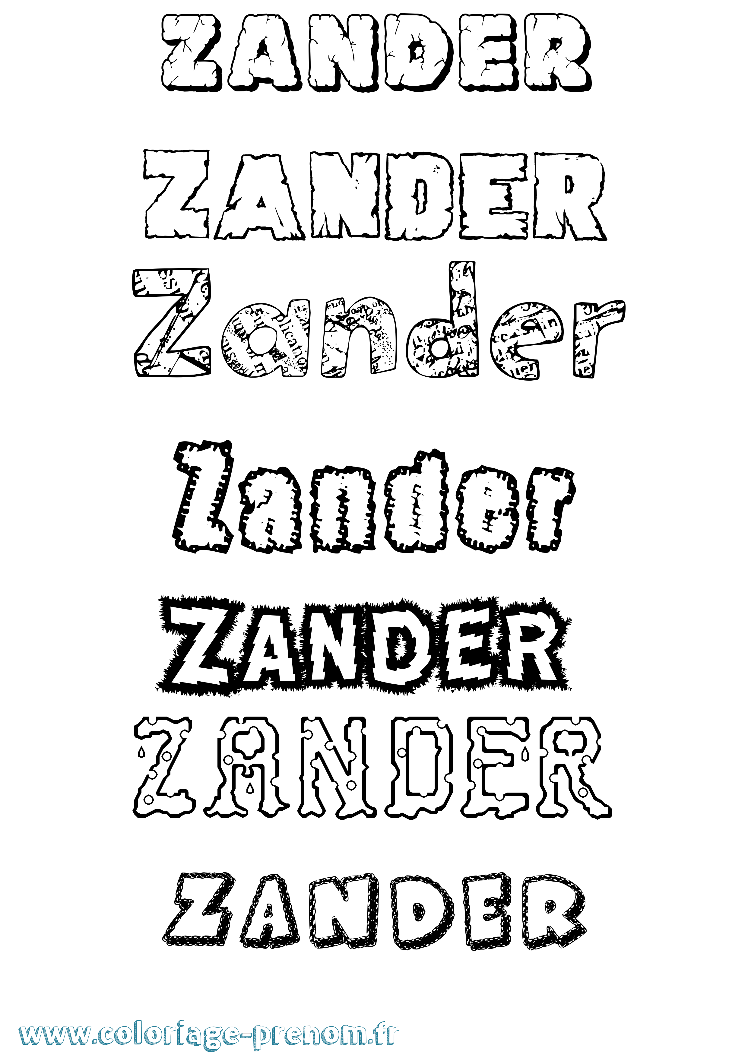 Coloriage Zander Destructuré Coloriage prénom Zander Destructuré
