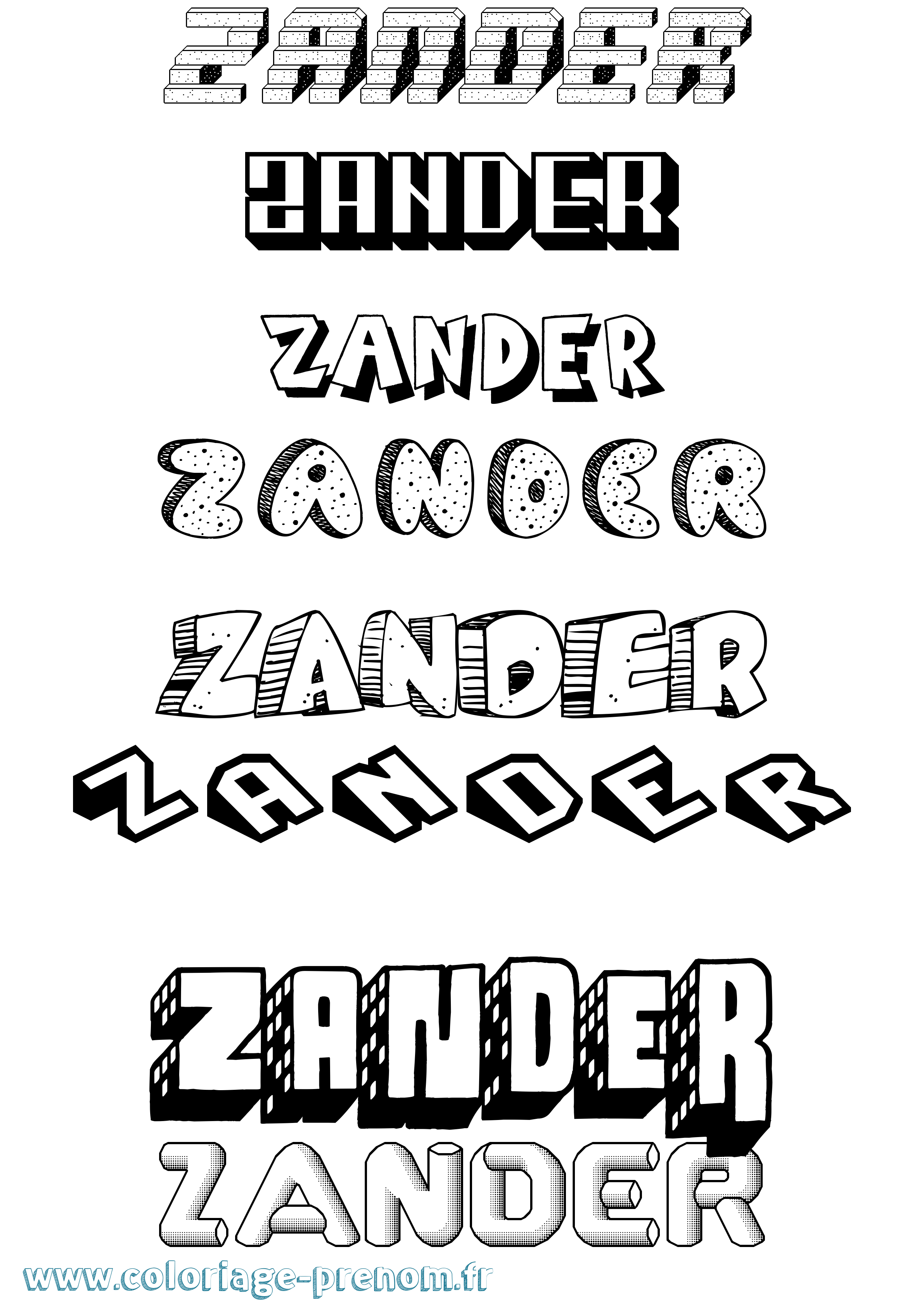 Coloriage Zander Effet 3D Coloriage prénom Zander Effet 3D