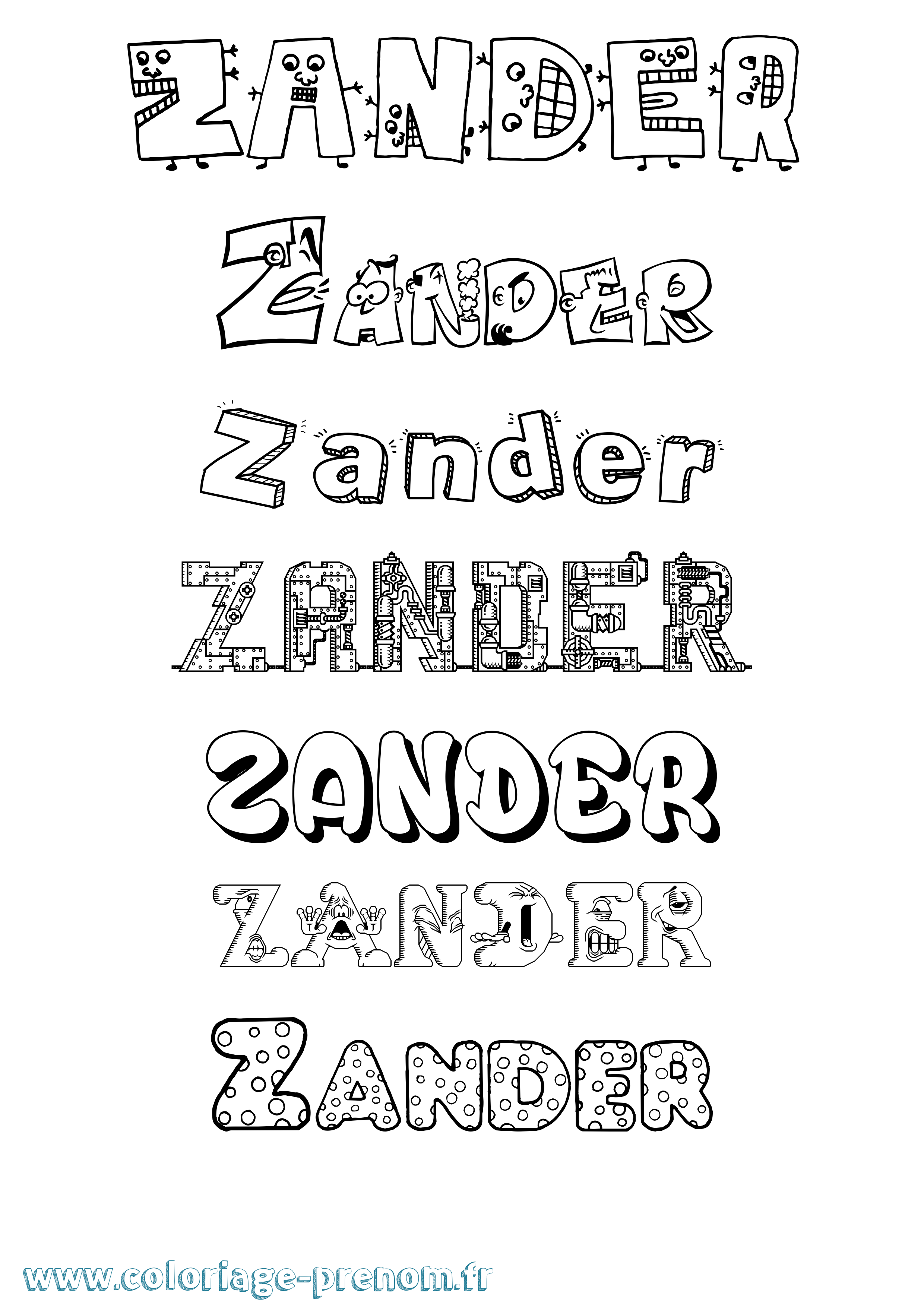 Coloriage Zander Fun Coloriage prénom Zander Fun