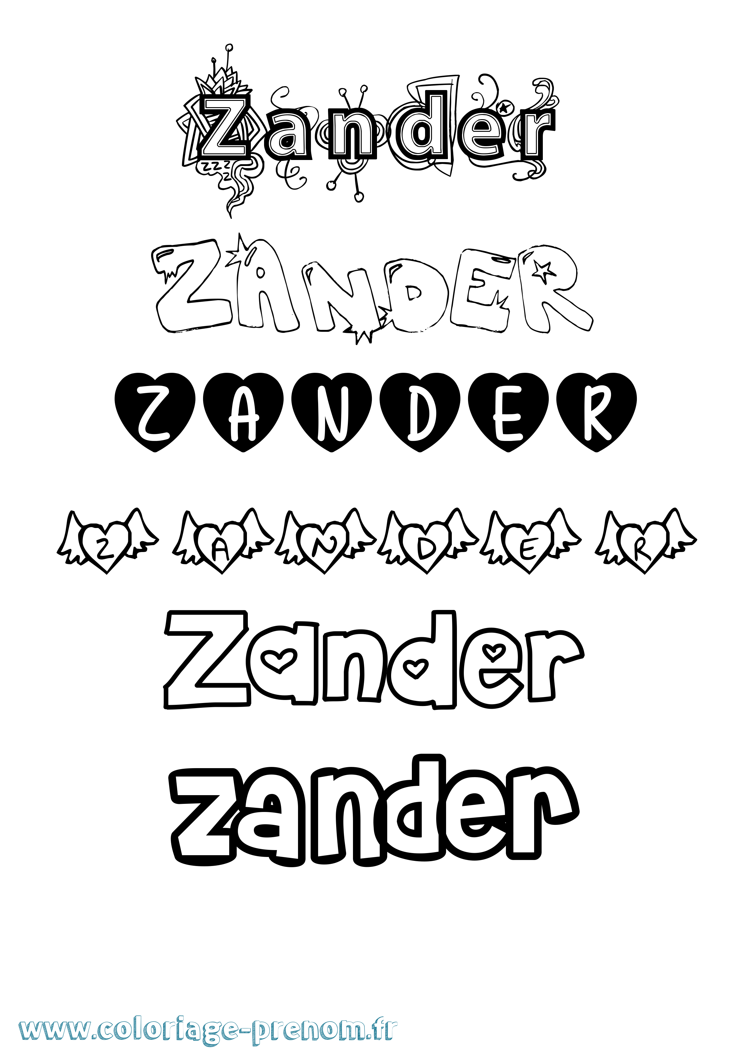 Coloriage Zander Girly Coloriage prénom Zander Girly