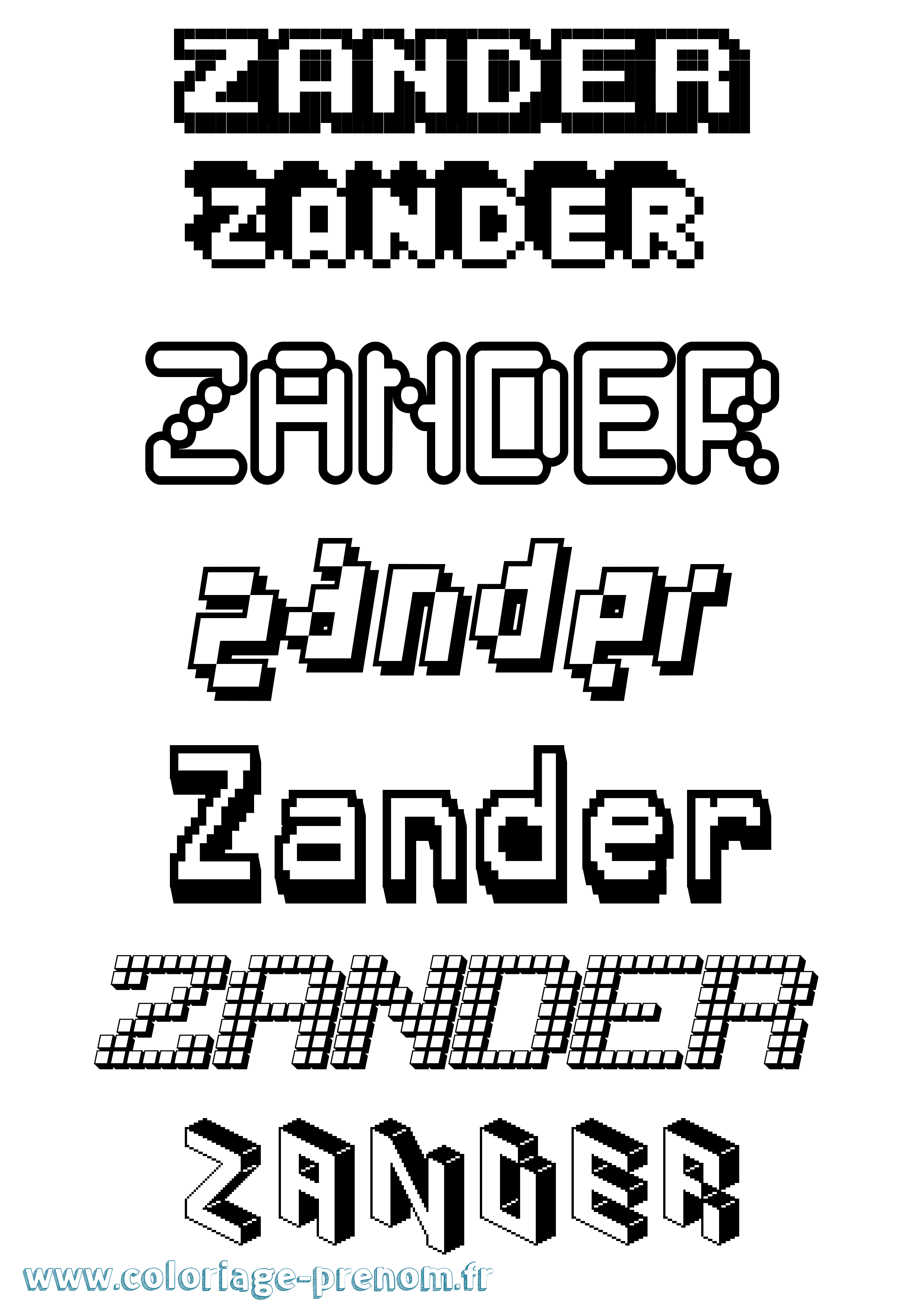 Coloriage Zander Pixel Coloriage prénom Zander Pixel