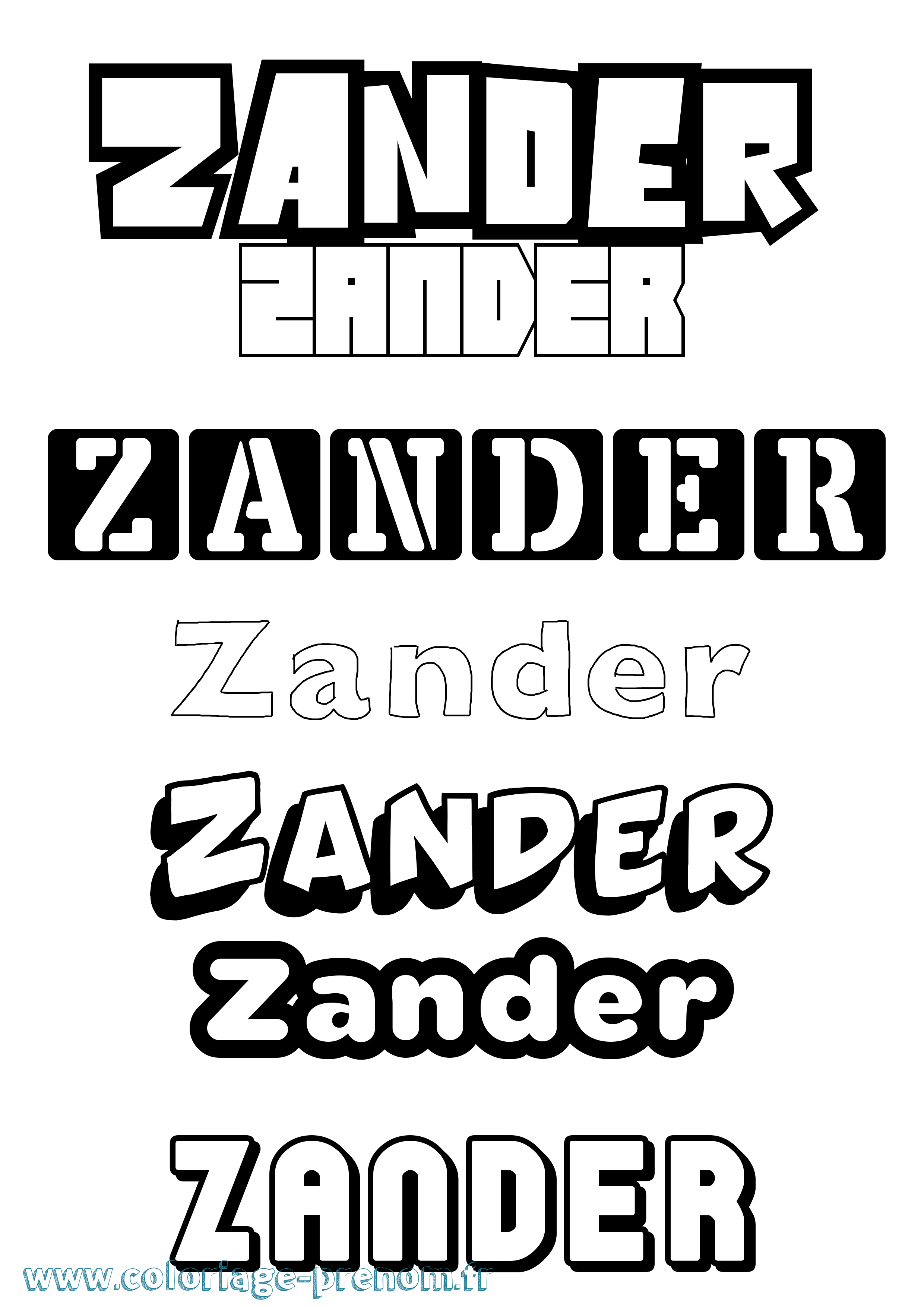 Coloriage Zander Simple Coloriage prénom Zander Simple
