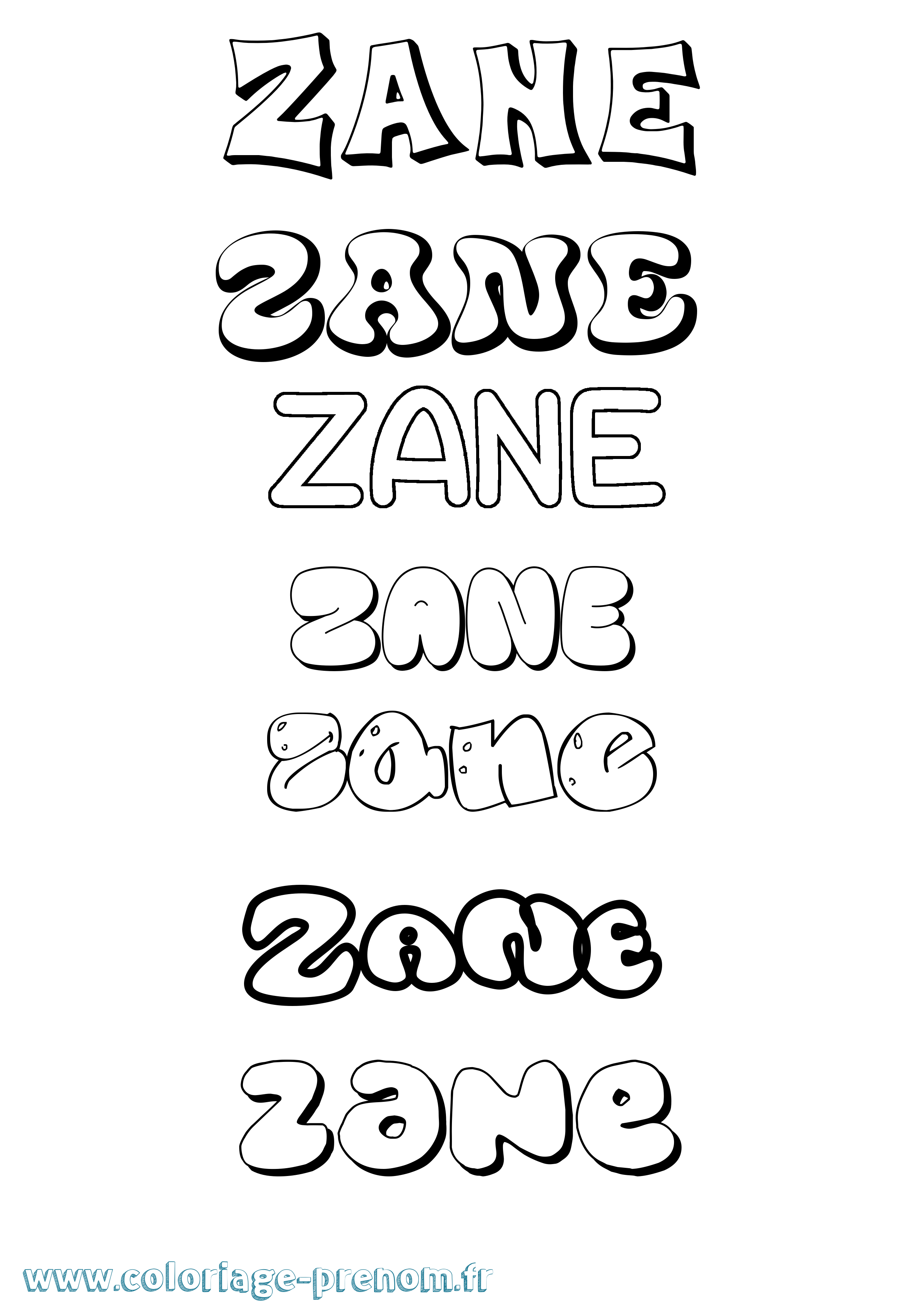 Coloriage Zane Bubble Coloriage prénom Zane Bubble