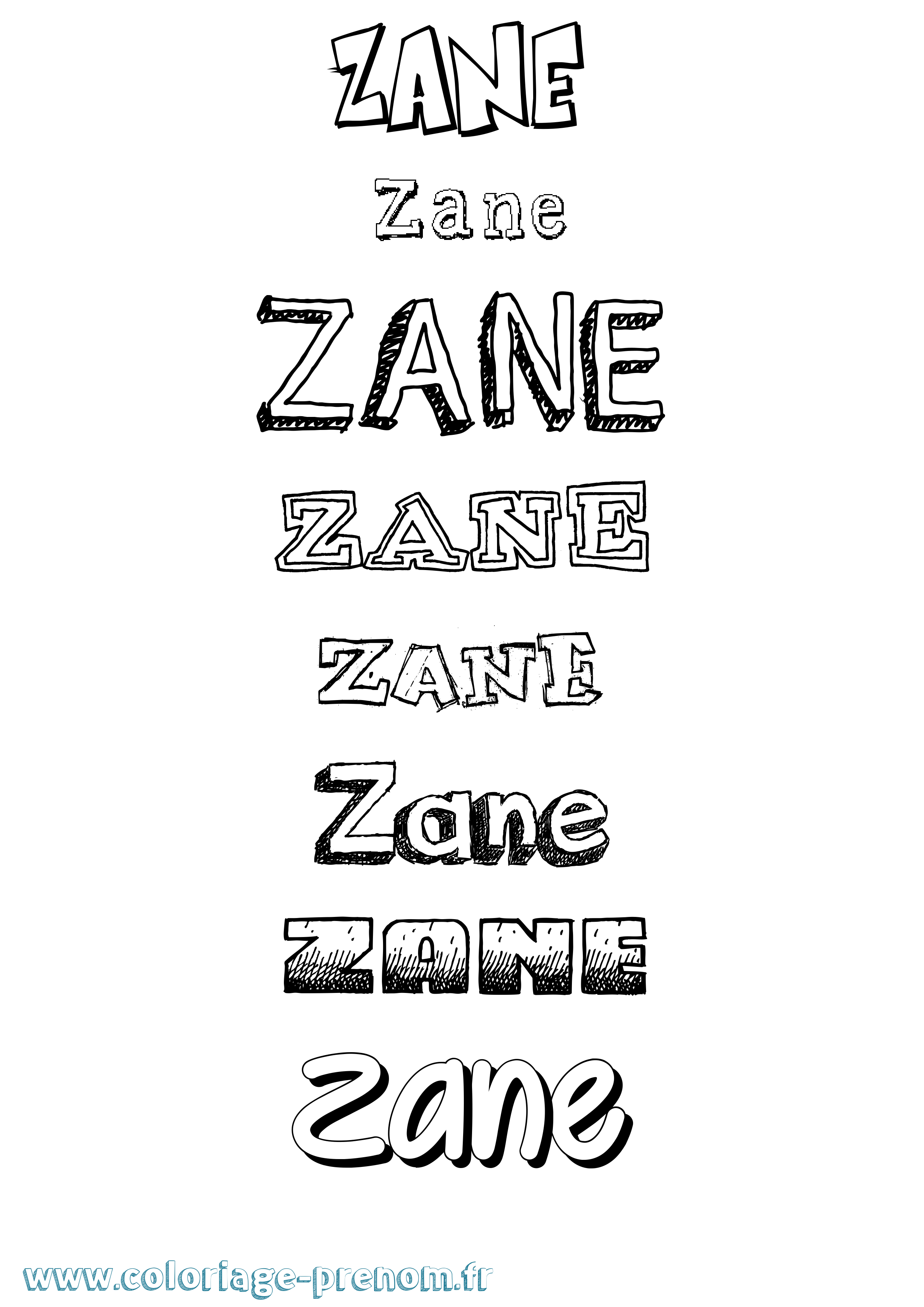Coloriage prénom Zane Dessiné