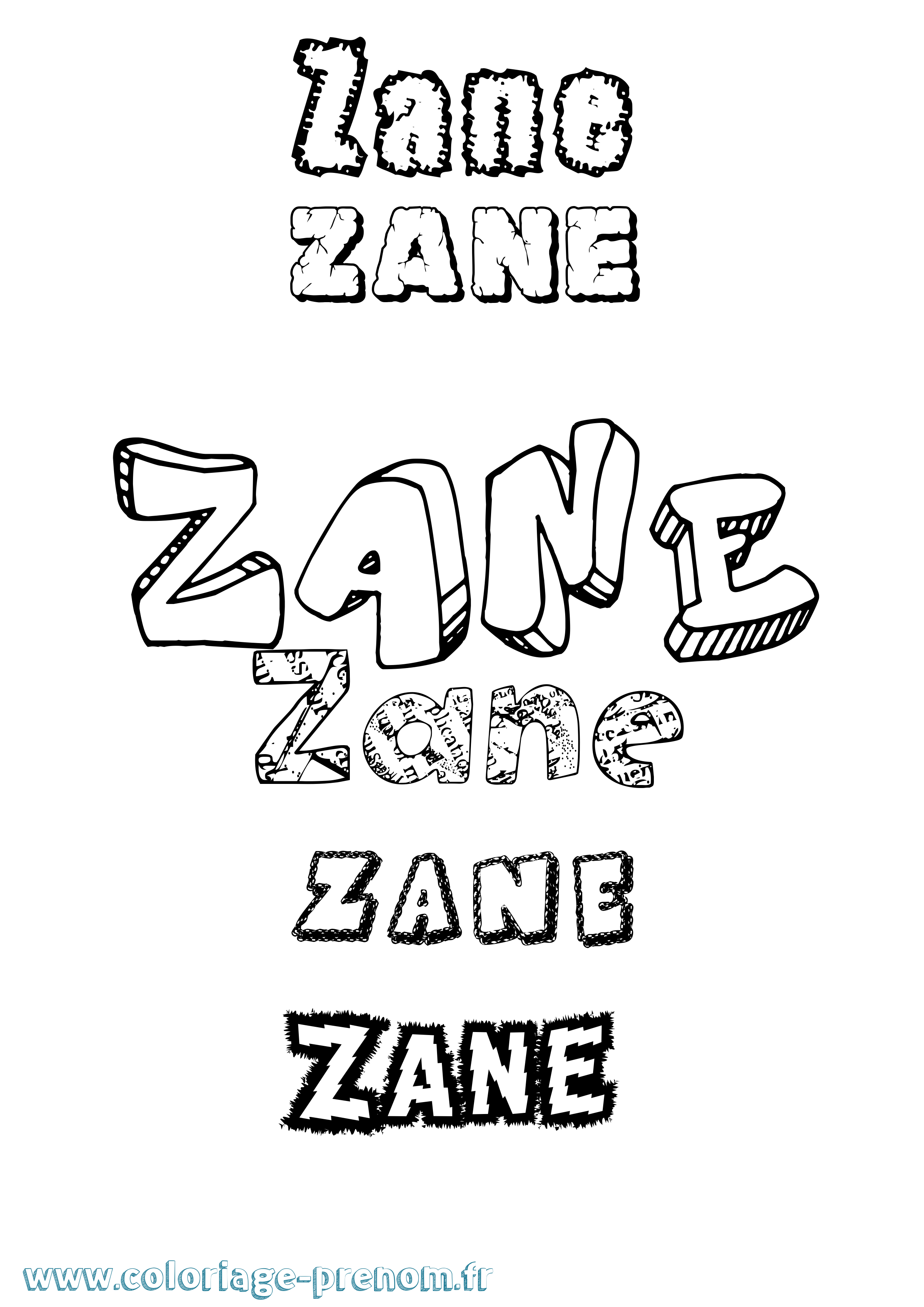 Coloriage Zane Destructuré Coloriage prénom Zane Destructuré