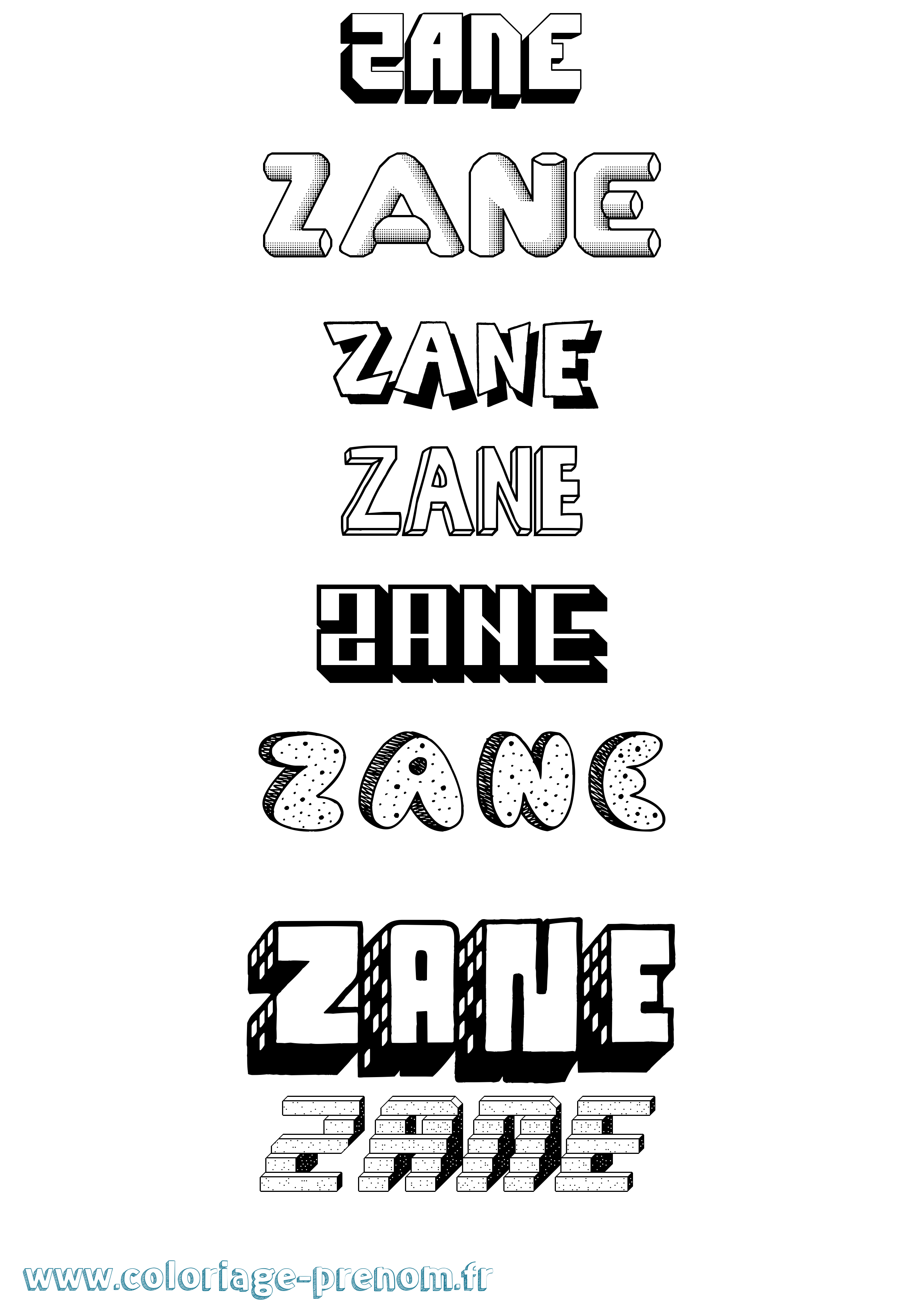 Coloriage prénom Zane Effet 3D
