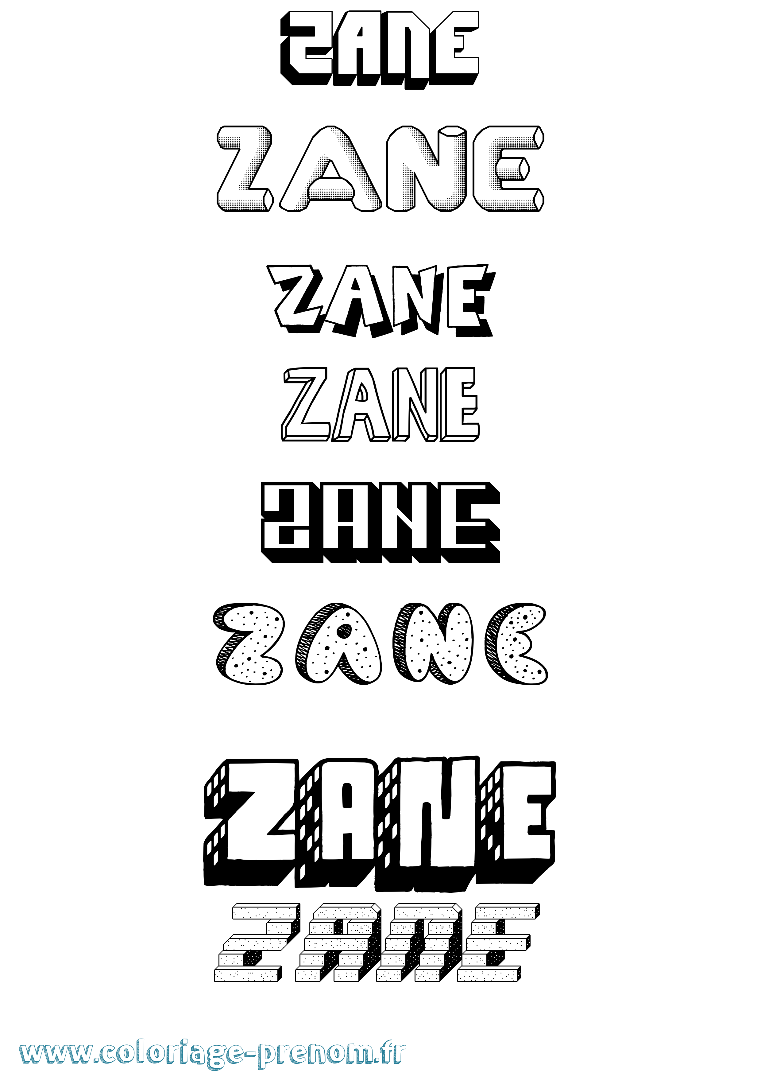 Coloriage Zane Effet 3D Coloriage prénom Zane Effet 3D