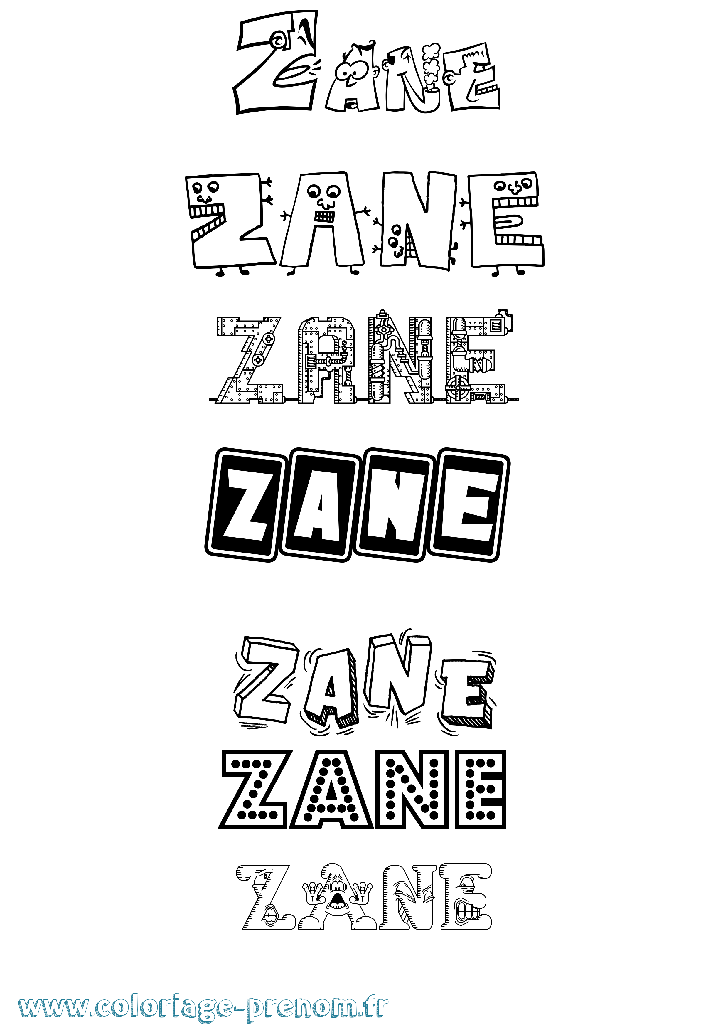Coloriage prénom Zane Fun