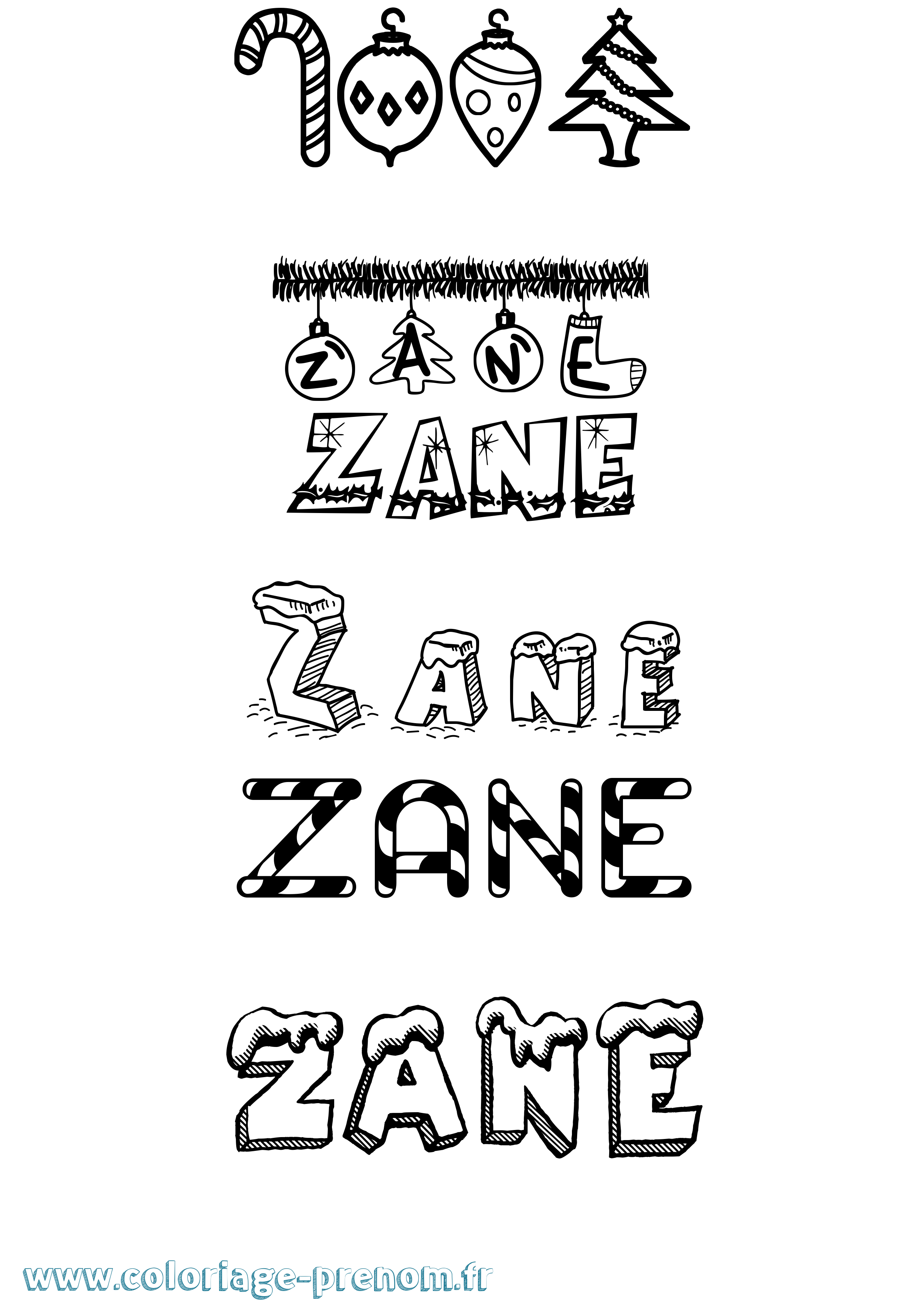 Coloriage Zane Noël Coloriage prénom Zane Noël