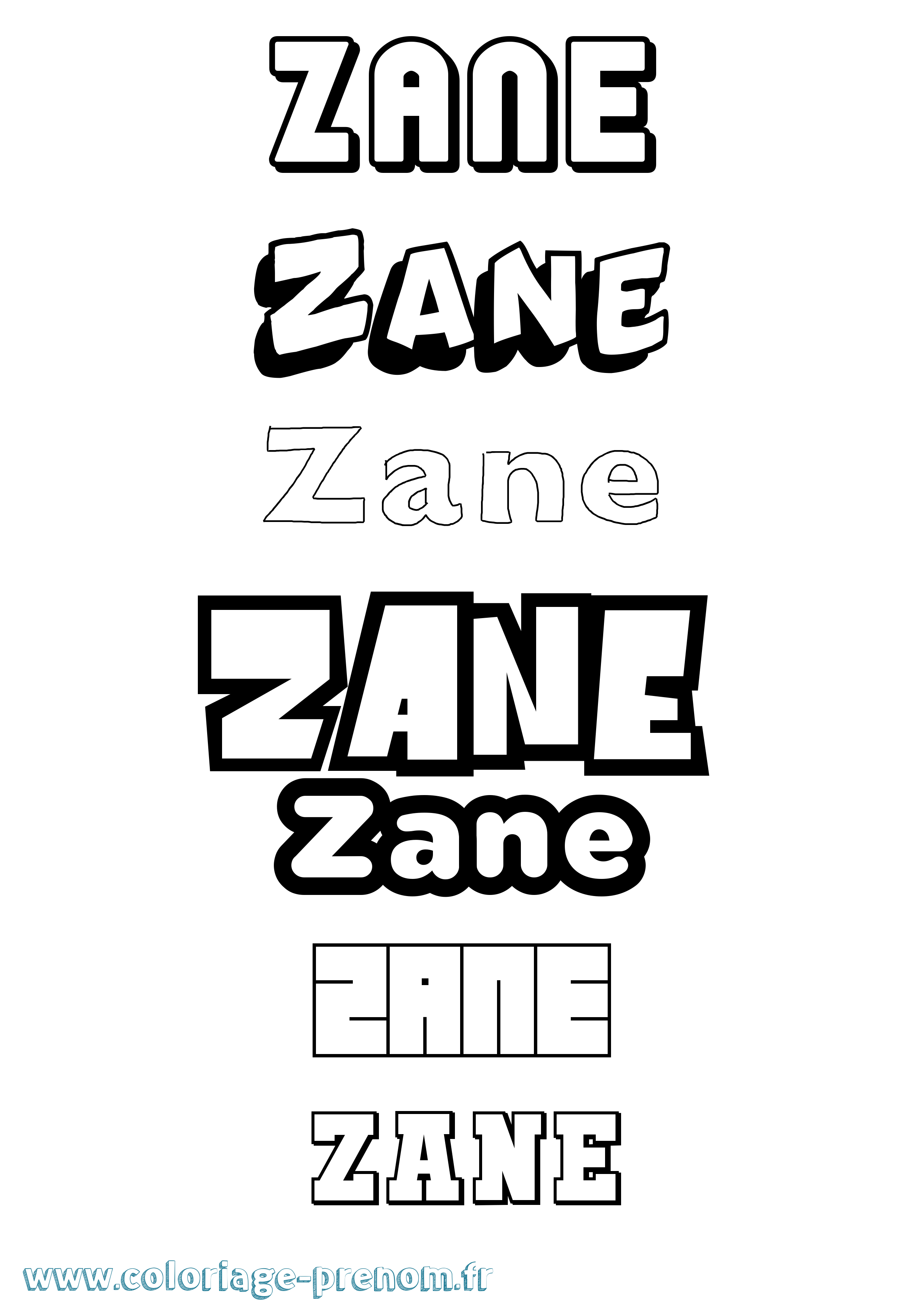 Coloriage prénom Zane Simple