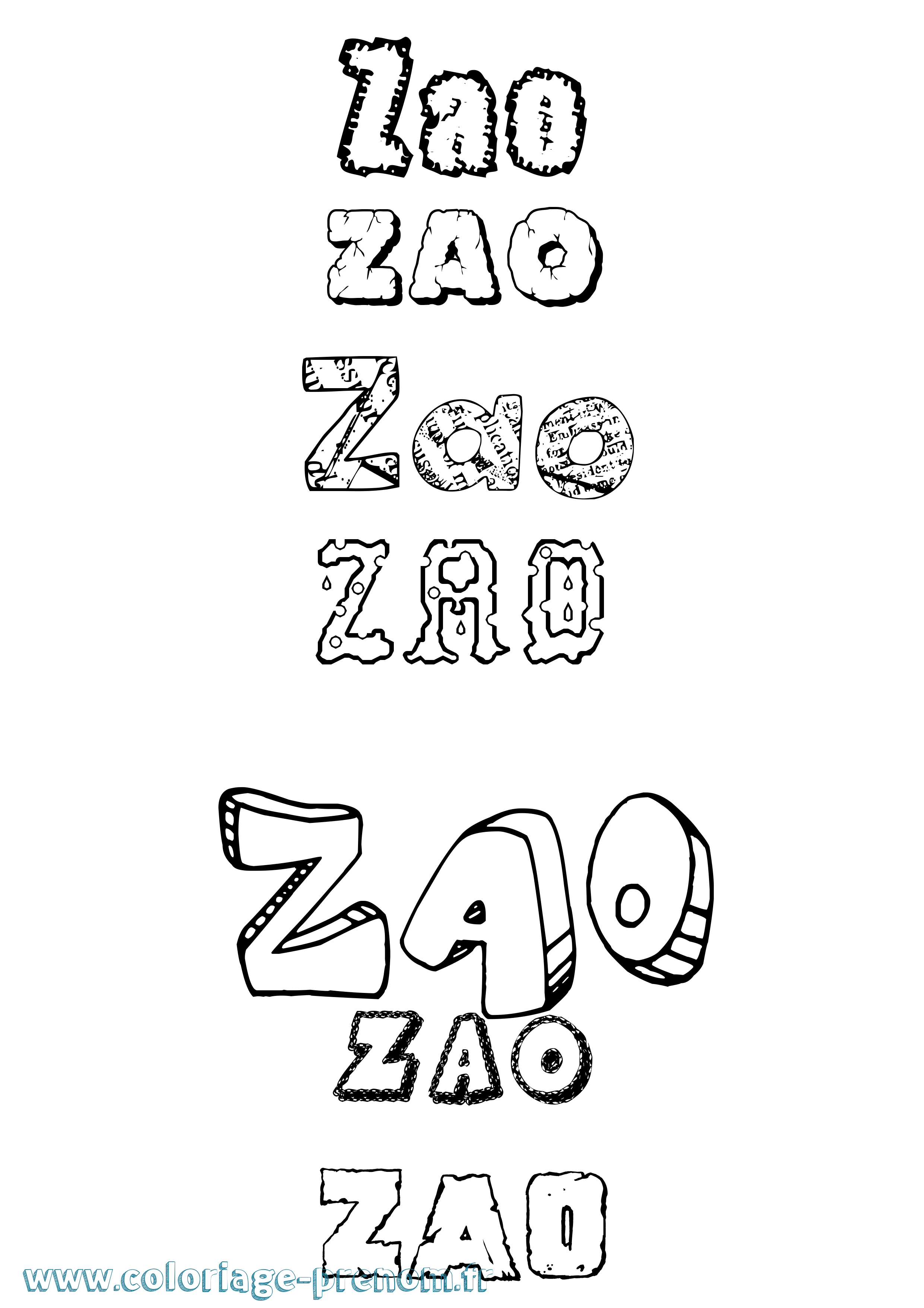 Coloriage Zao Destructuré Coloriage prénom Zao Destructuré