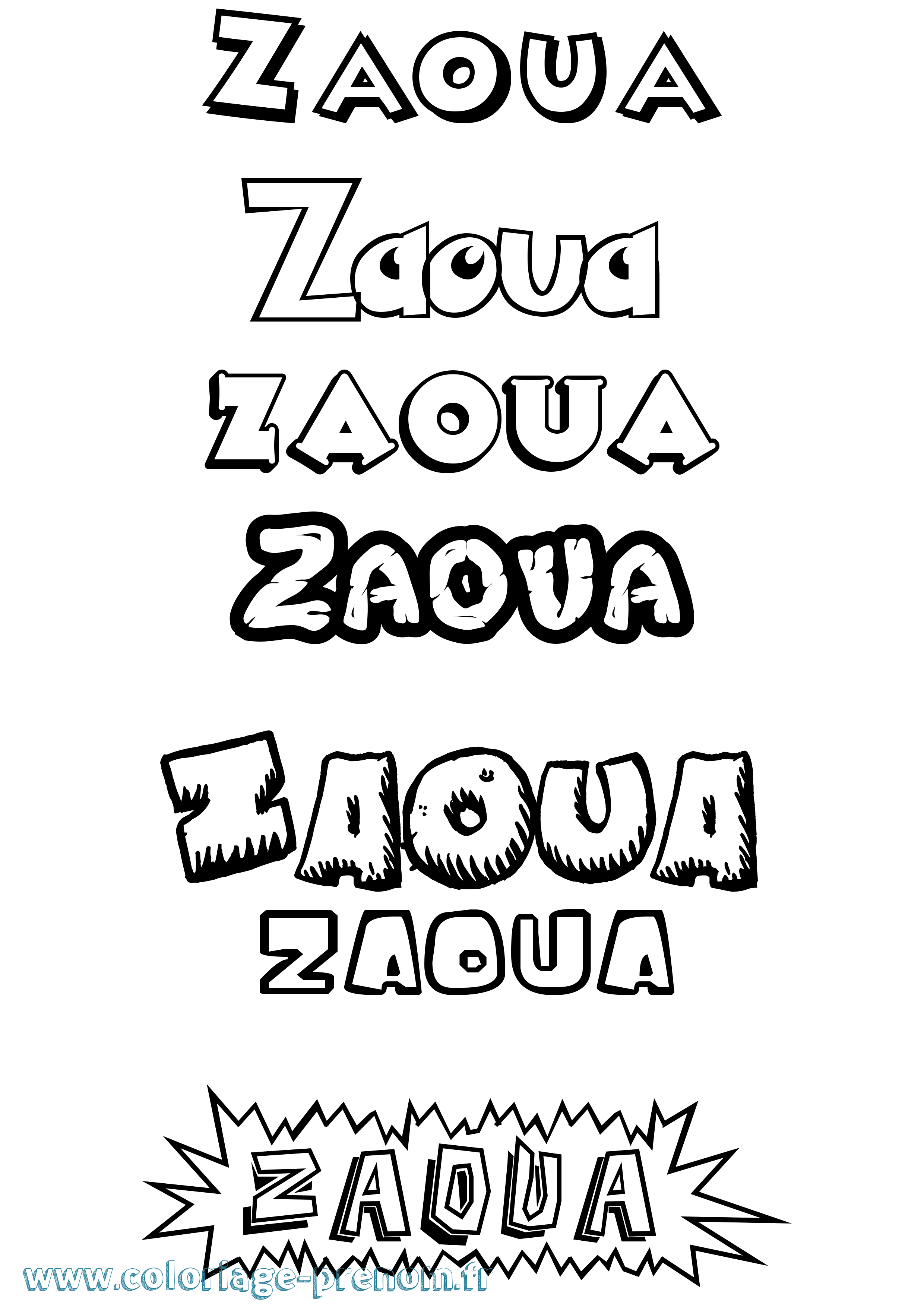 Coloriage Zaoua Dessin Animé Coloriage prénom Zaoua Dessin Animé