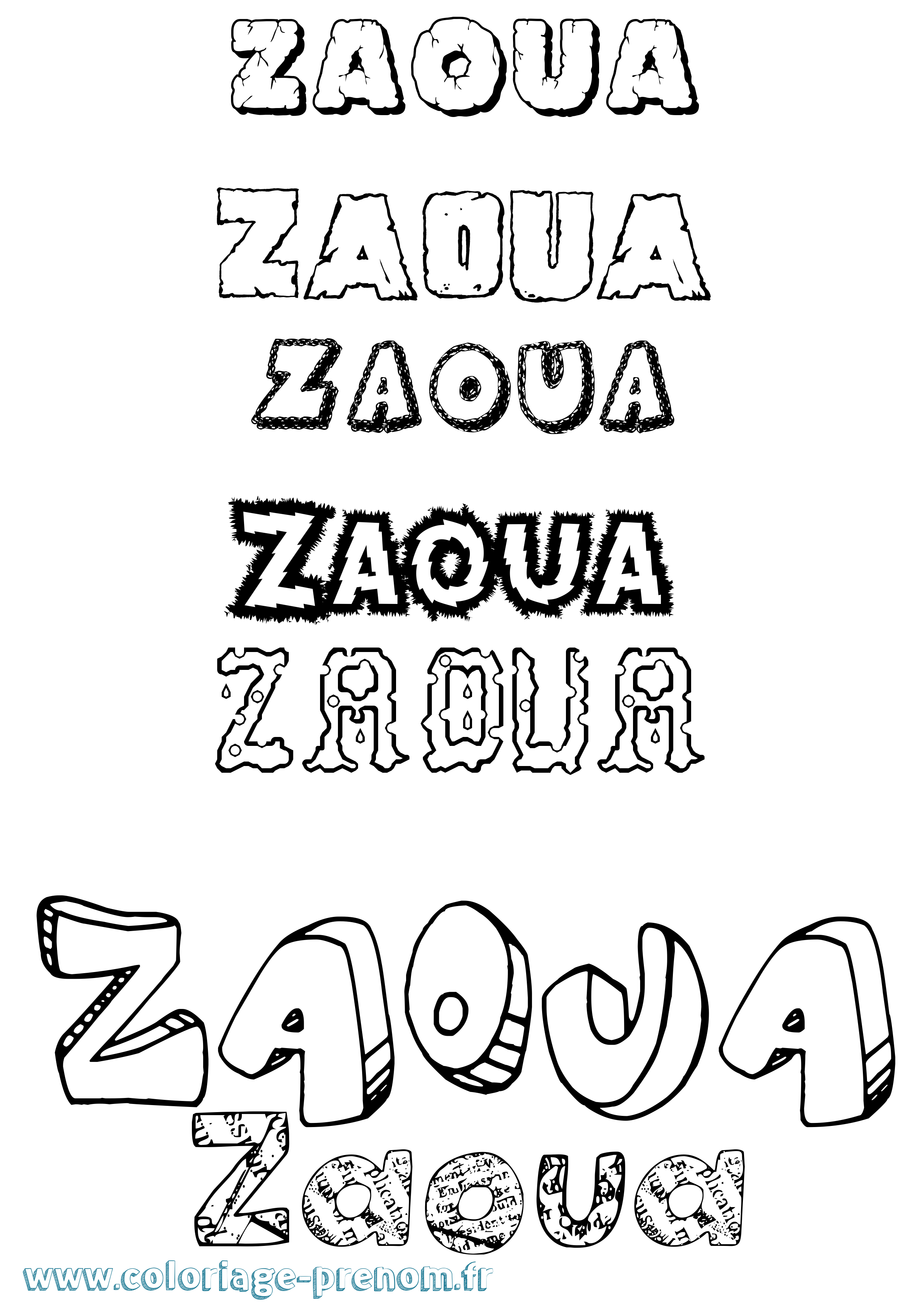Coloriage Zaoua Destructuré Coloriage prénom Zaoua Destructuré