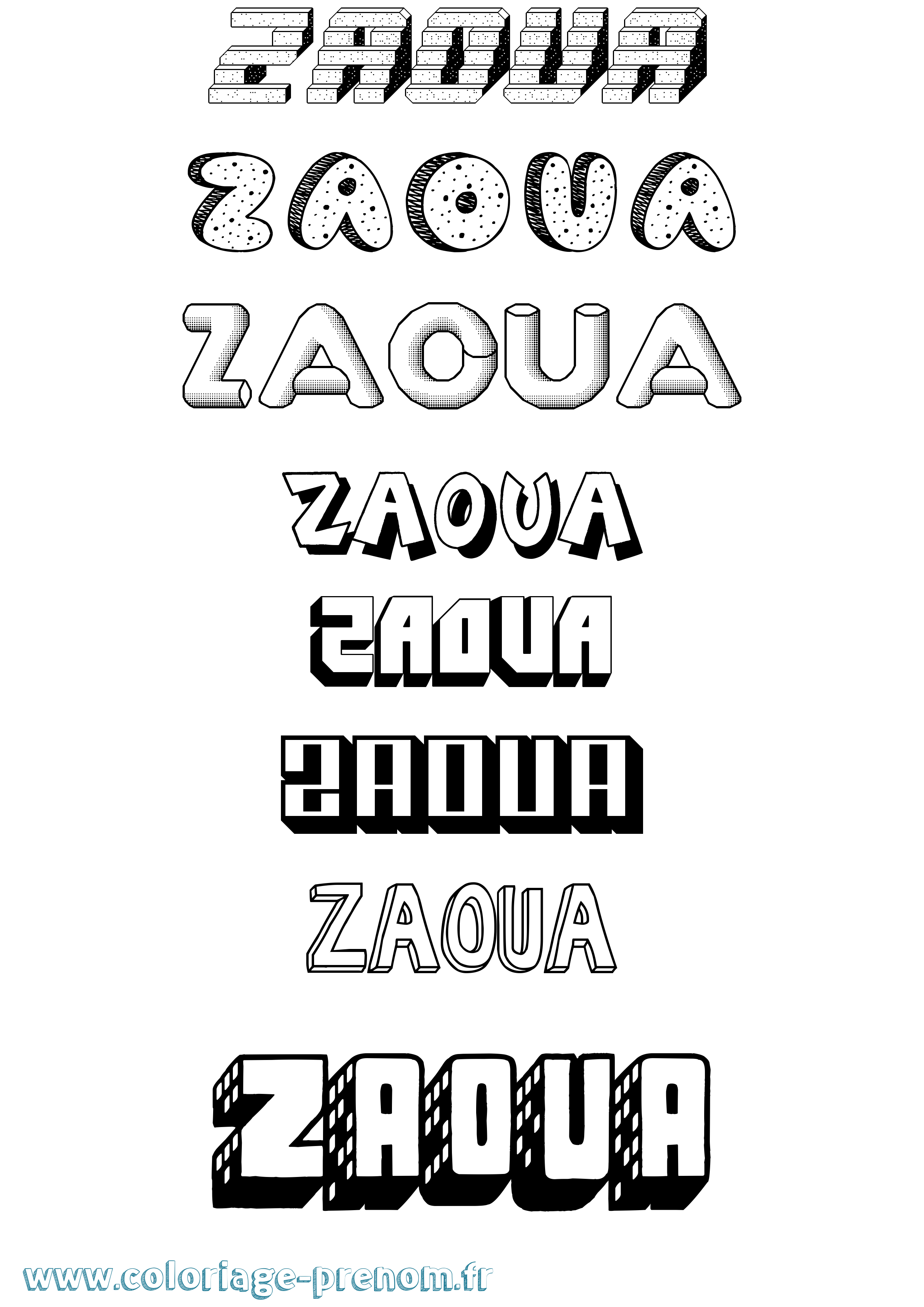 Coloriage Zaoua Effet 3D Coloriage prénom Zaoua Effet 3D