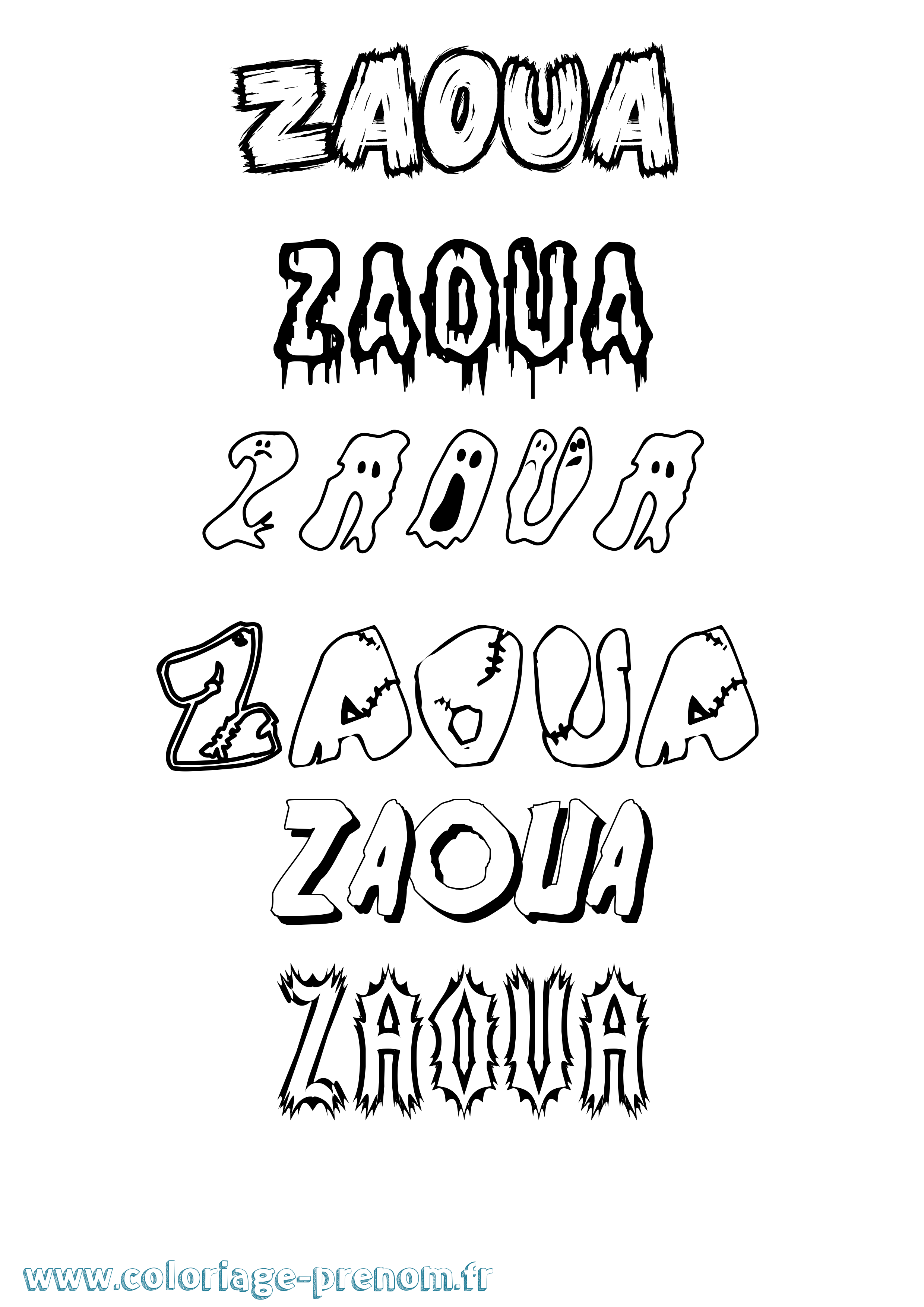 Coloriage Zaoua Frisson Coloriage prénom Zaoua Frisson