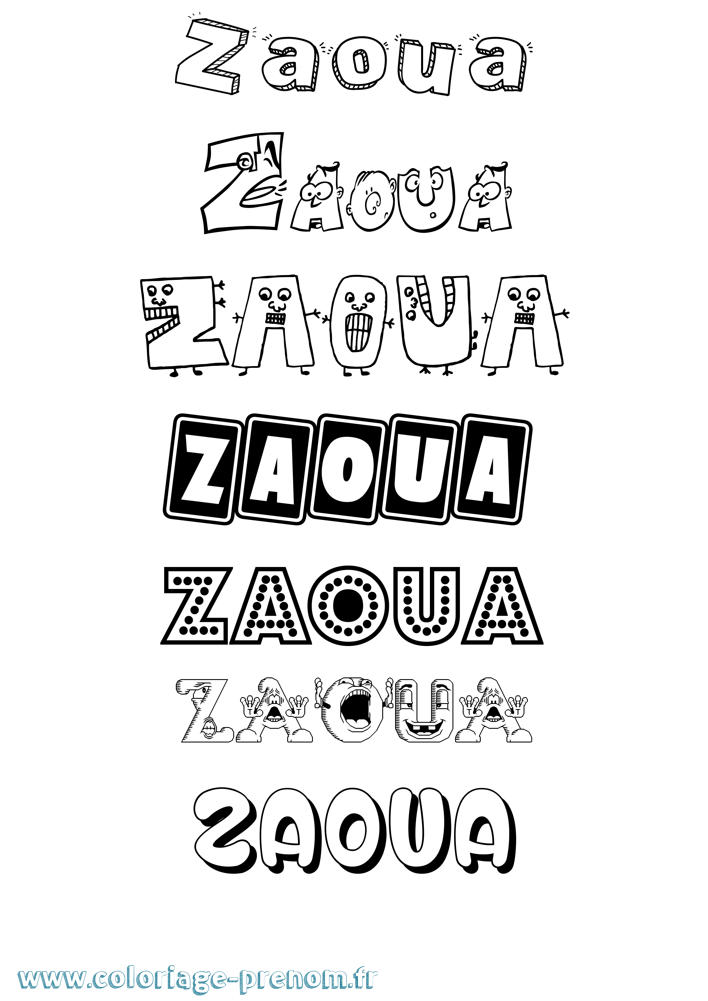 Coloriage Zaoua Fun Coloriage prénom Zaoua Fun
