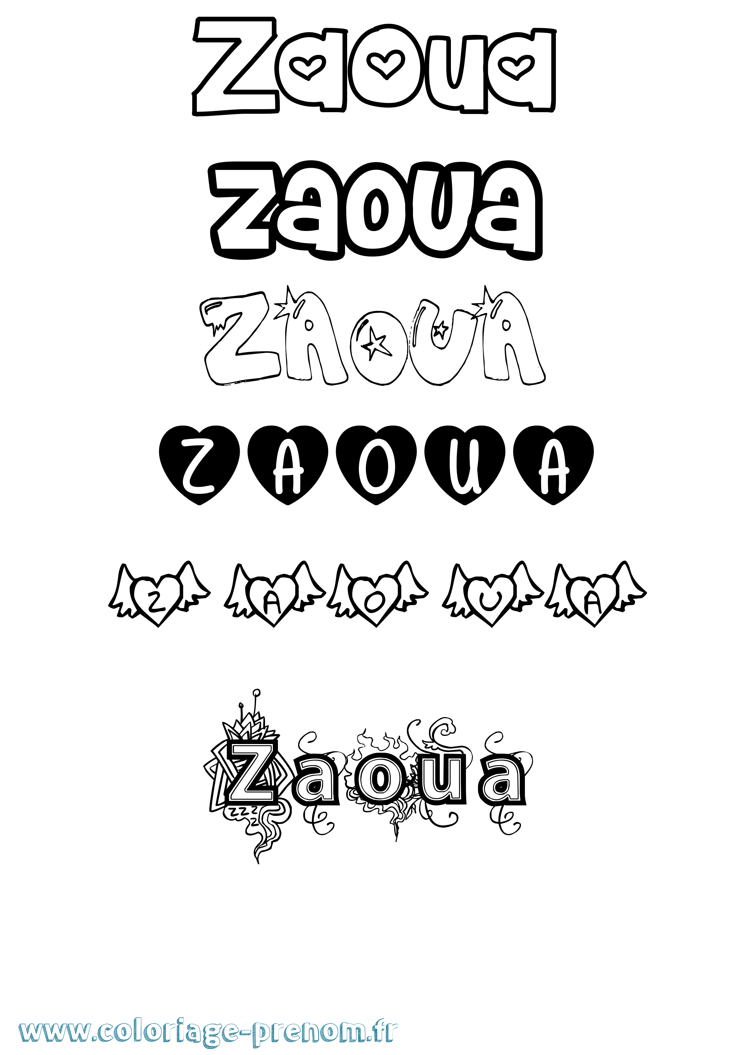Coloriage Zaoua Girly Coloriage prénom Zaoua Girly