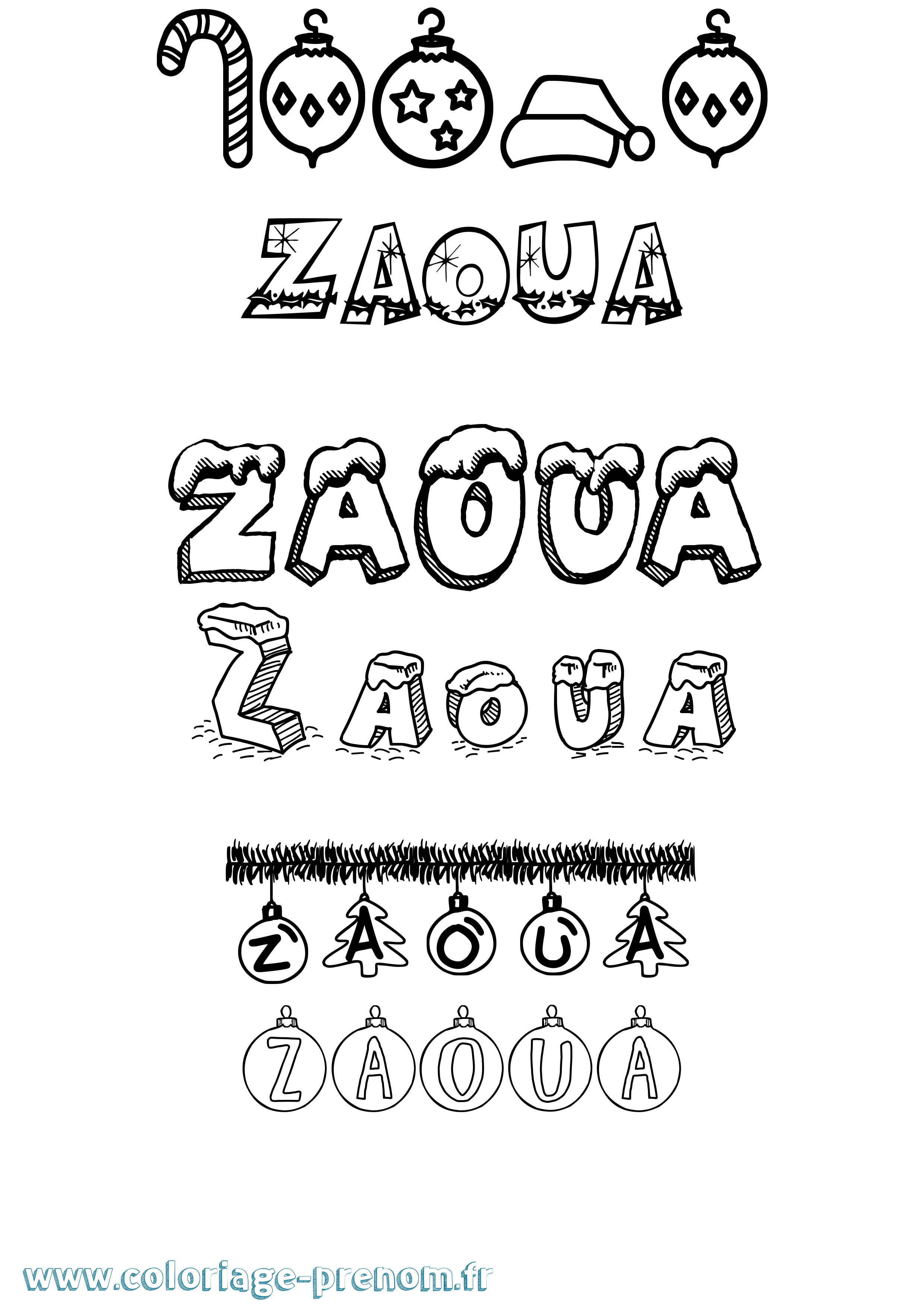 Coloriage Zaoua Noël Coloriage prénom Zaoua Noël
