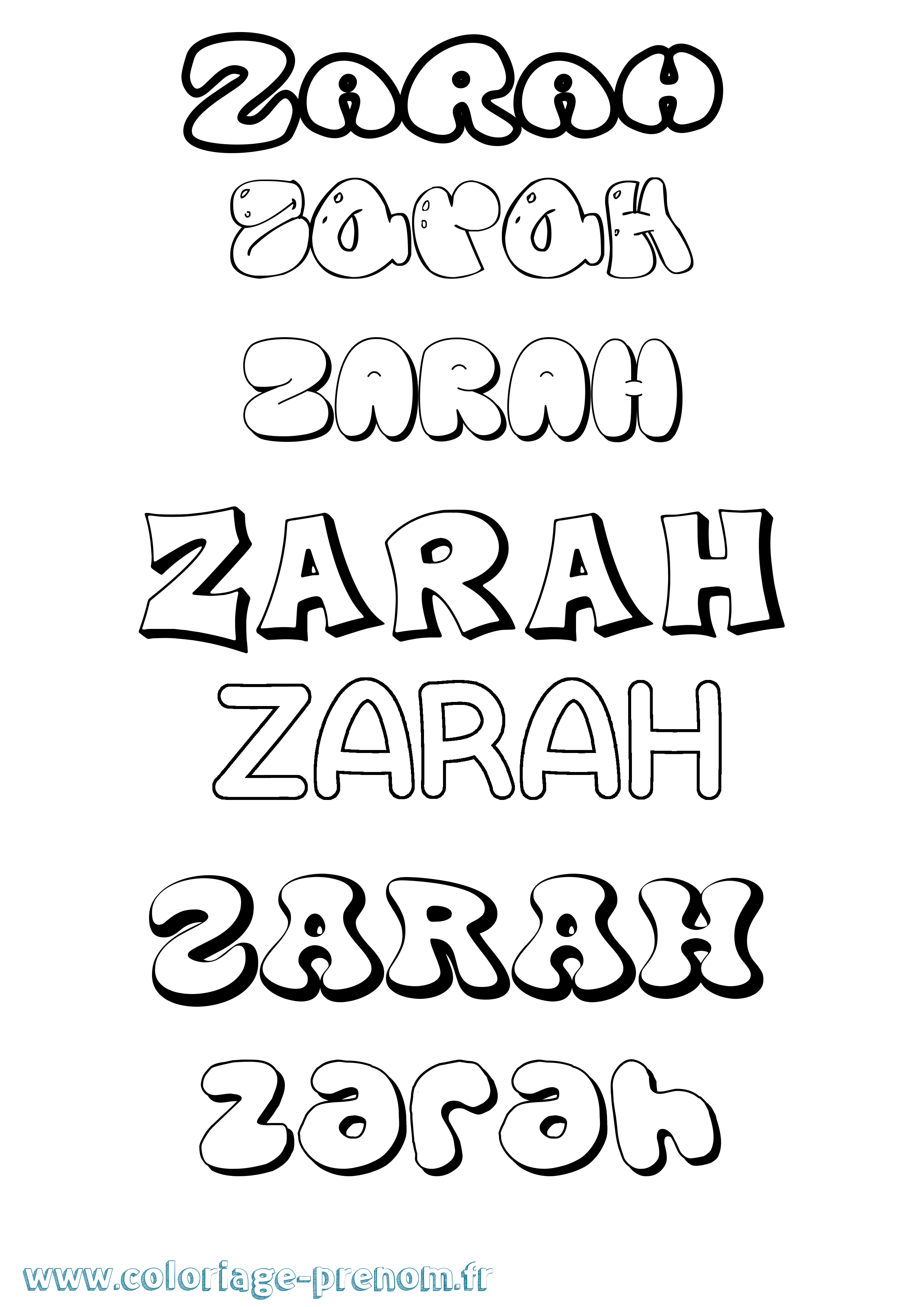 Coloriage prénom Zarah Bubble