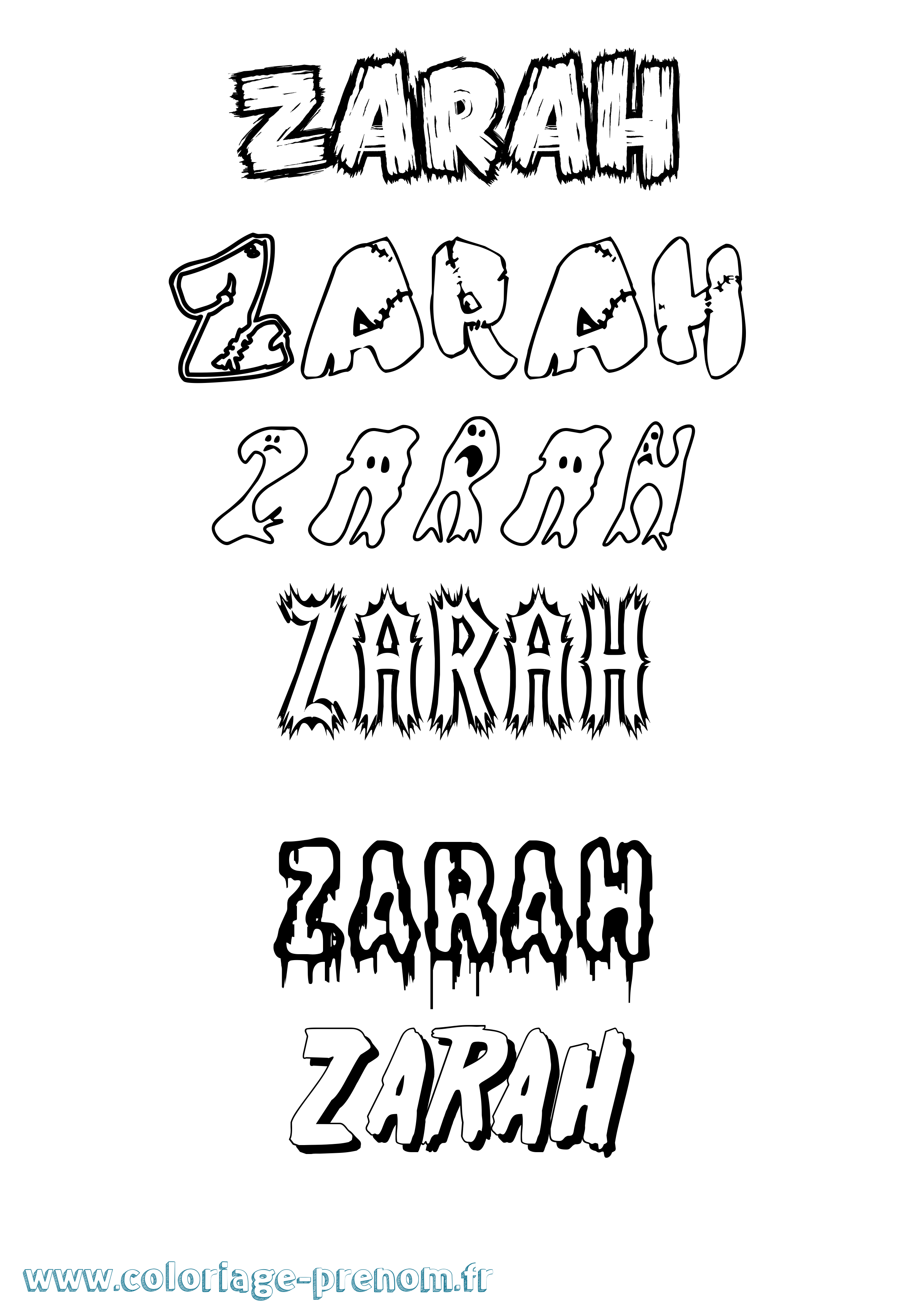 Coloriage prénom Zarah Frisson