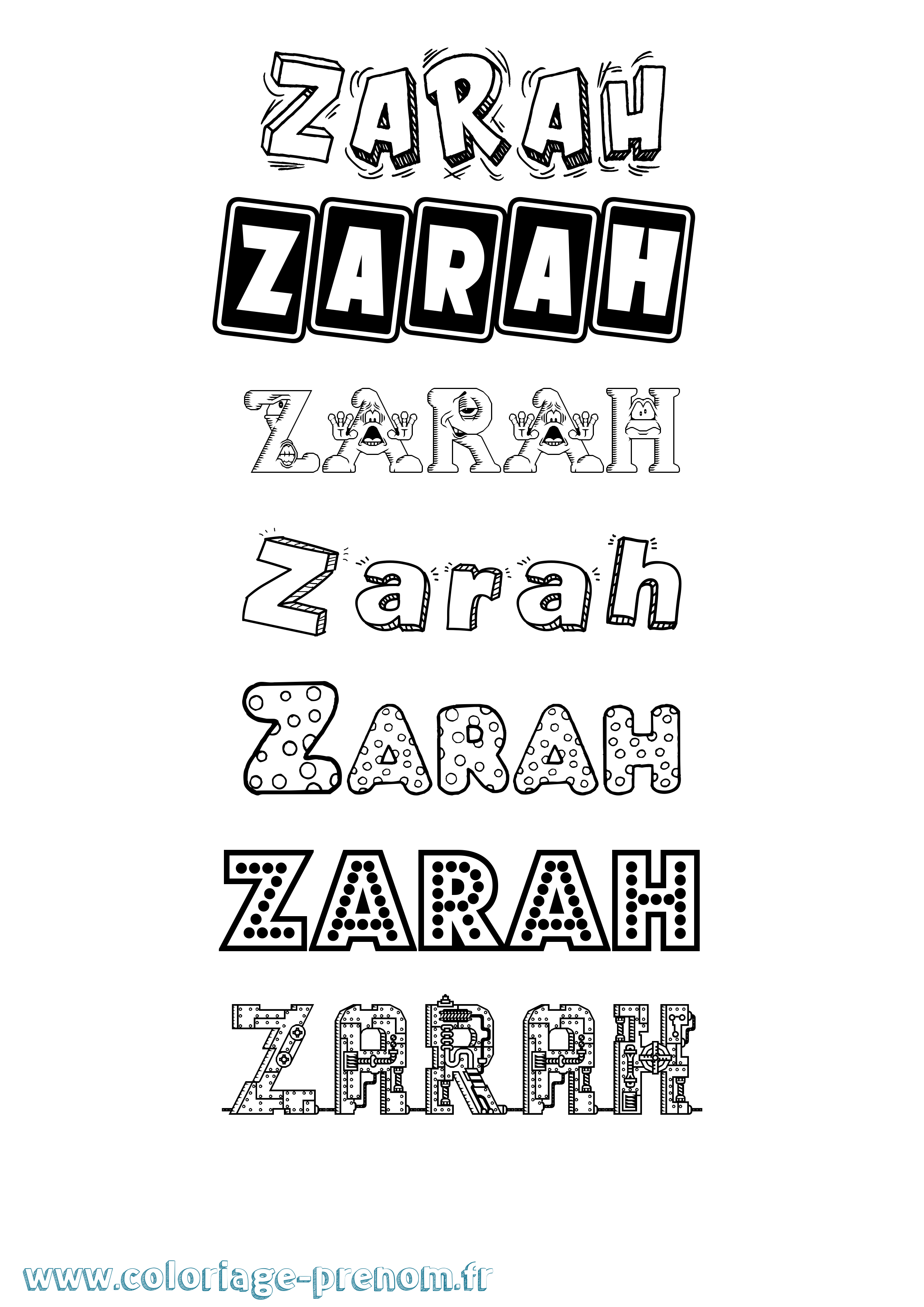 Coloriage prénom Zarah Fun