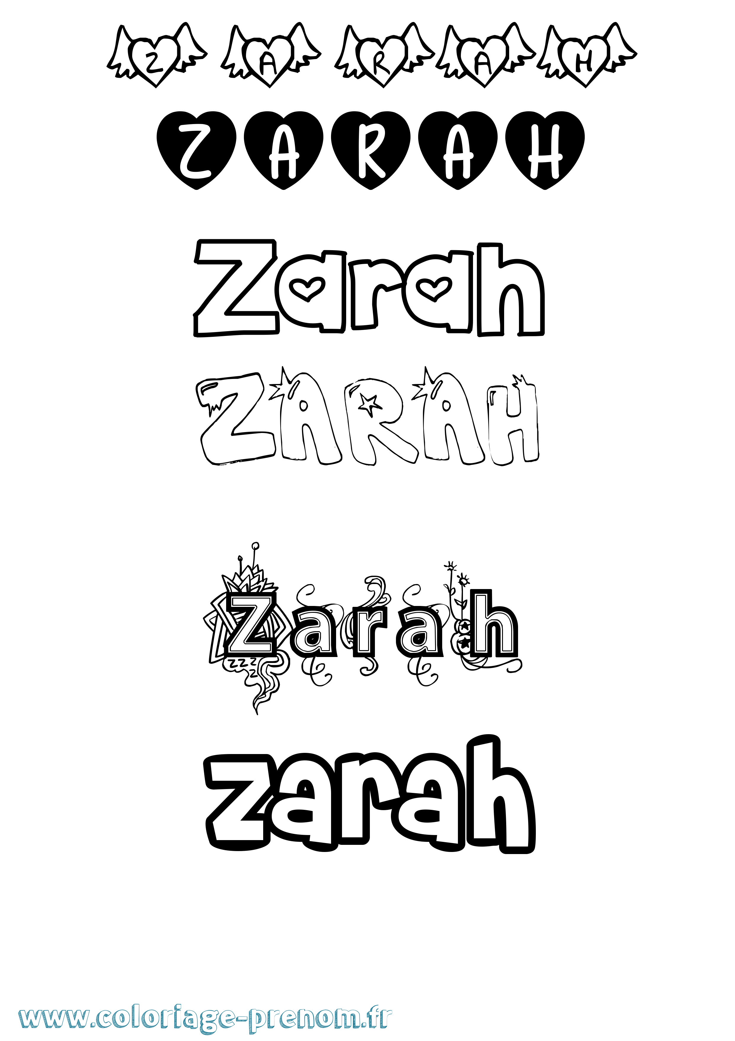 Coloriage prénom Zarah Girly