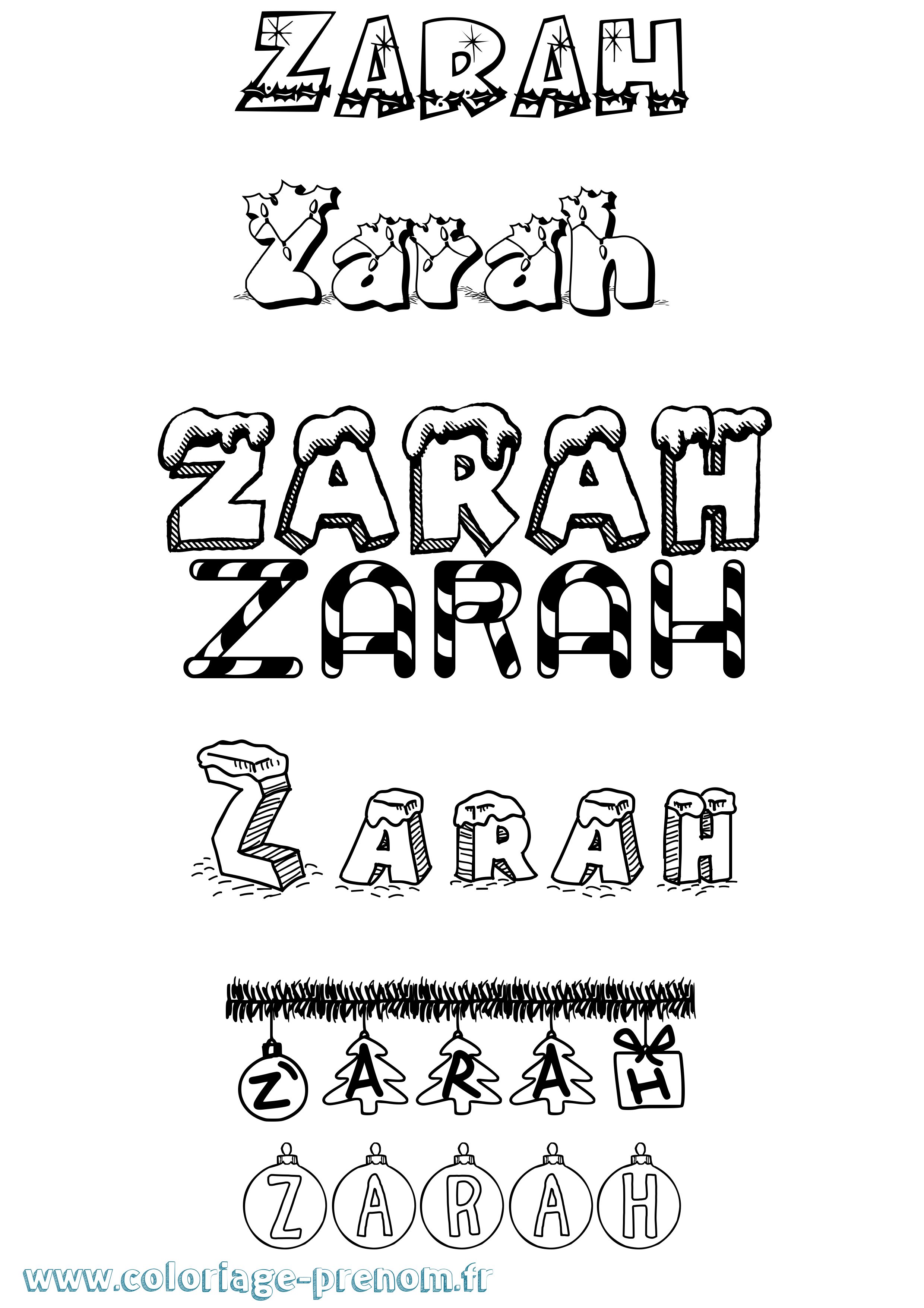 Coloriage prénom Zarah Noël