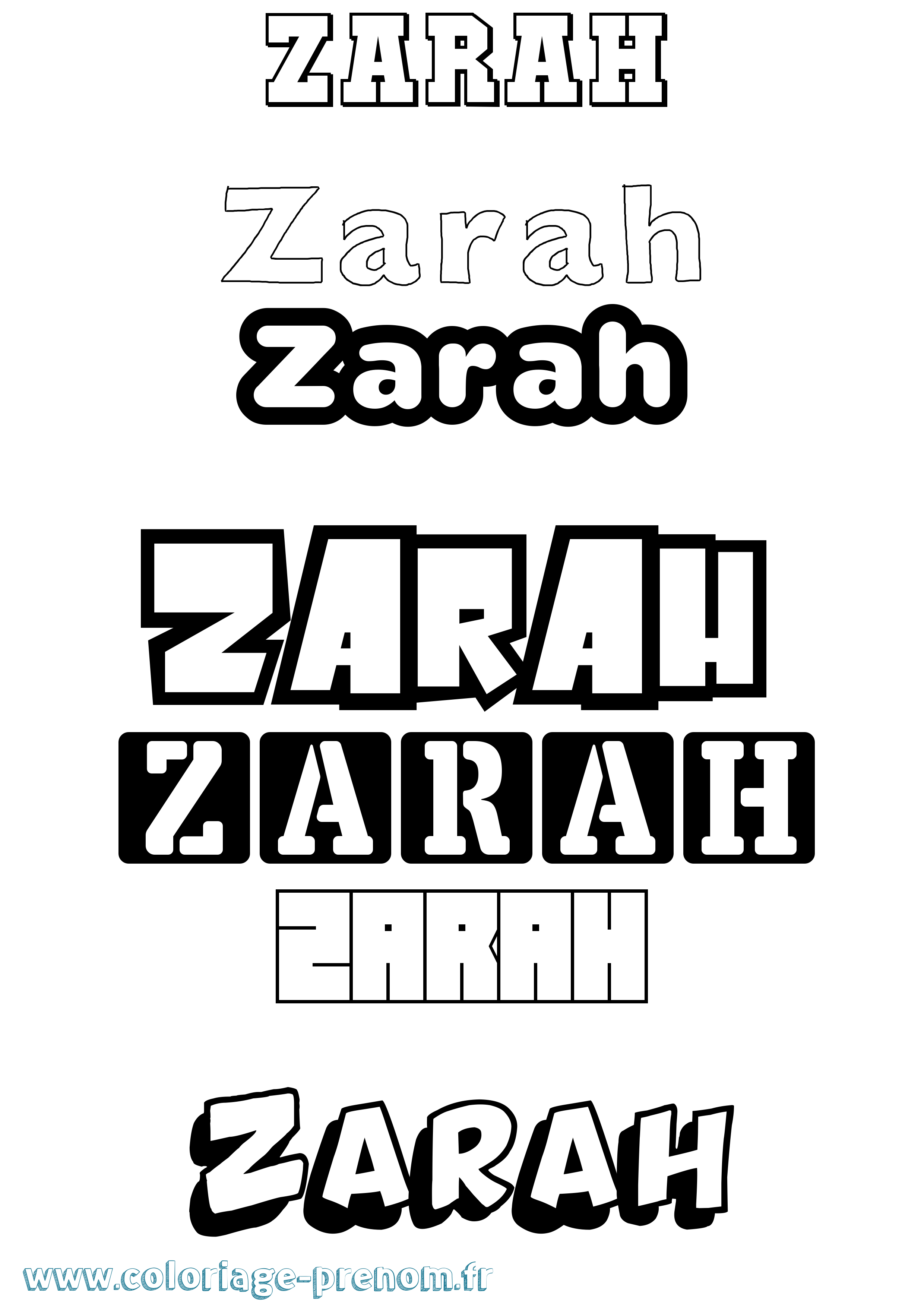 Coloriage prénom Zarah Simple