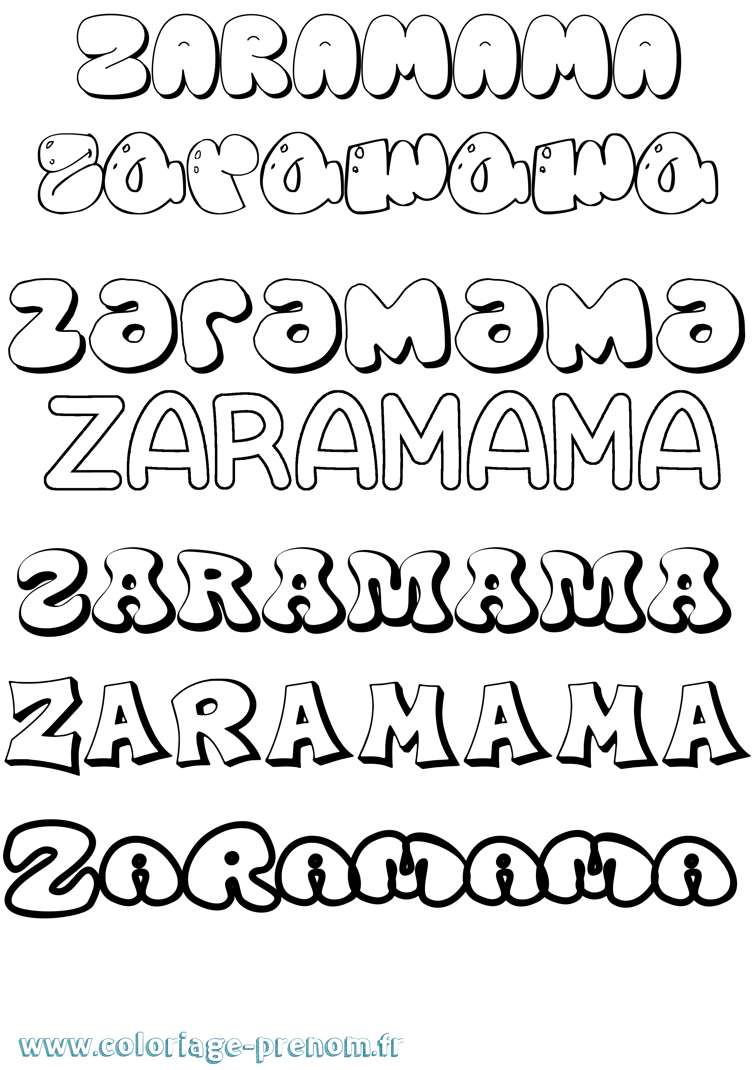 Coloriage prénom Zaramama Bubble