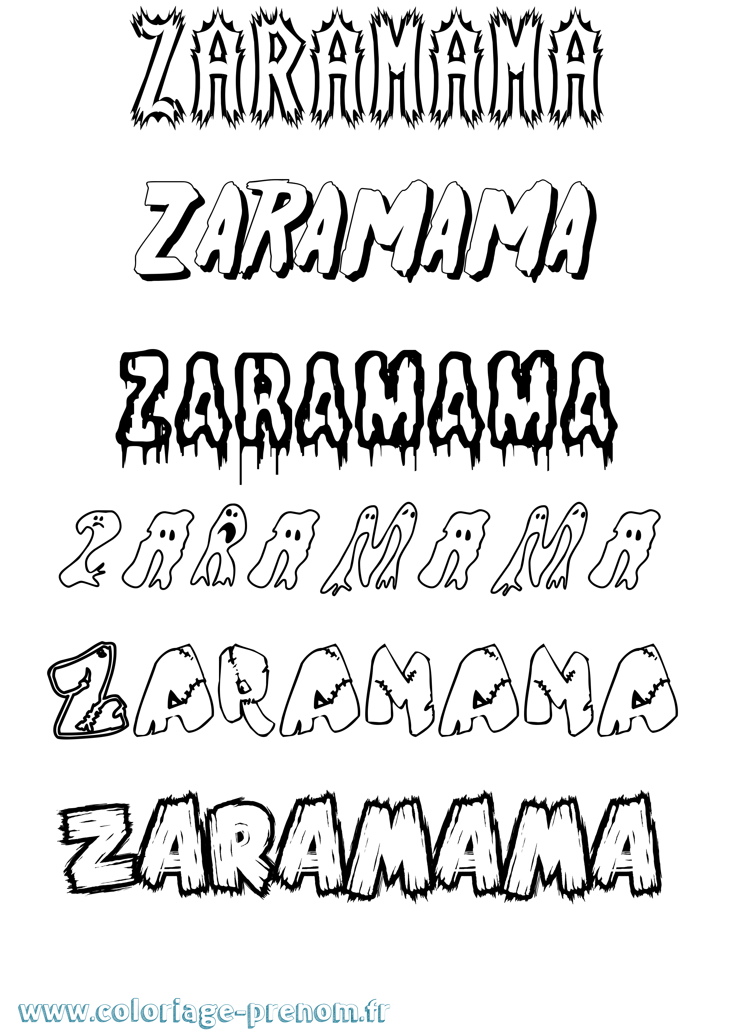 Coloriage prénom Zaramama Frisson