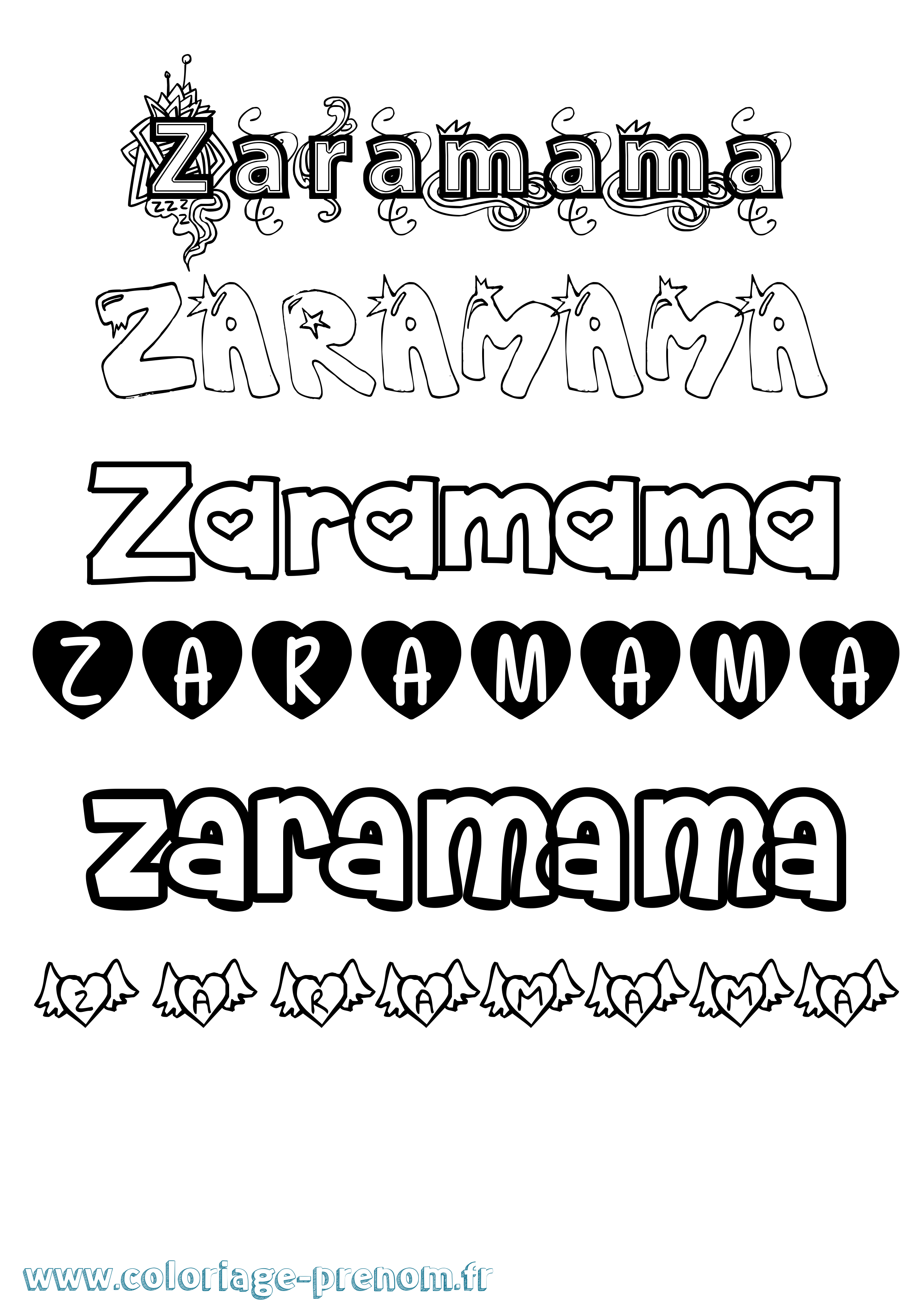 Coloriage prénom Zaramama Girly
