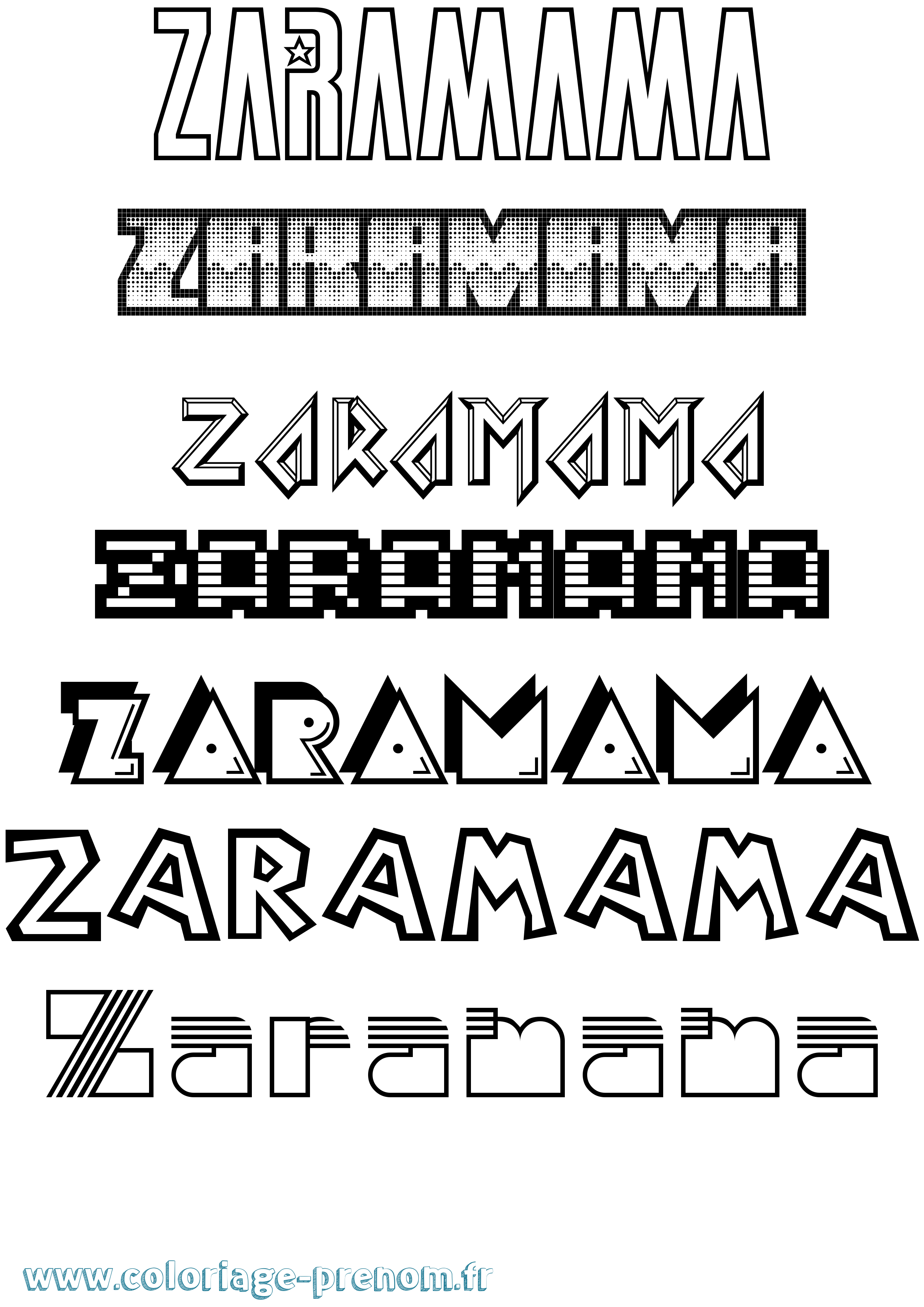 Coloriage prénom Zaramama Jeux Vidéos