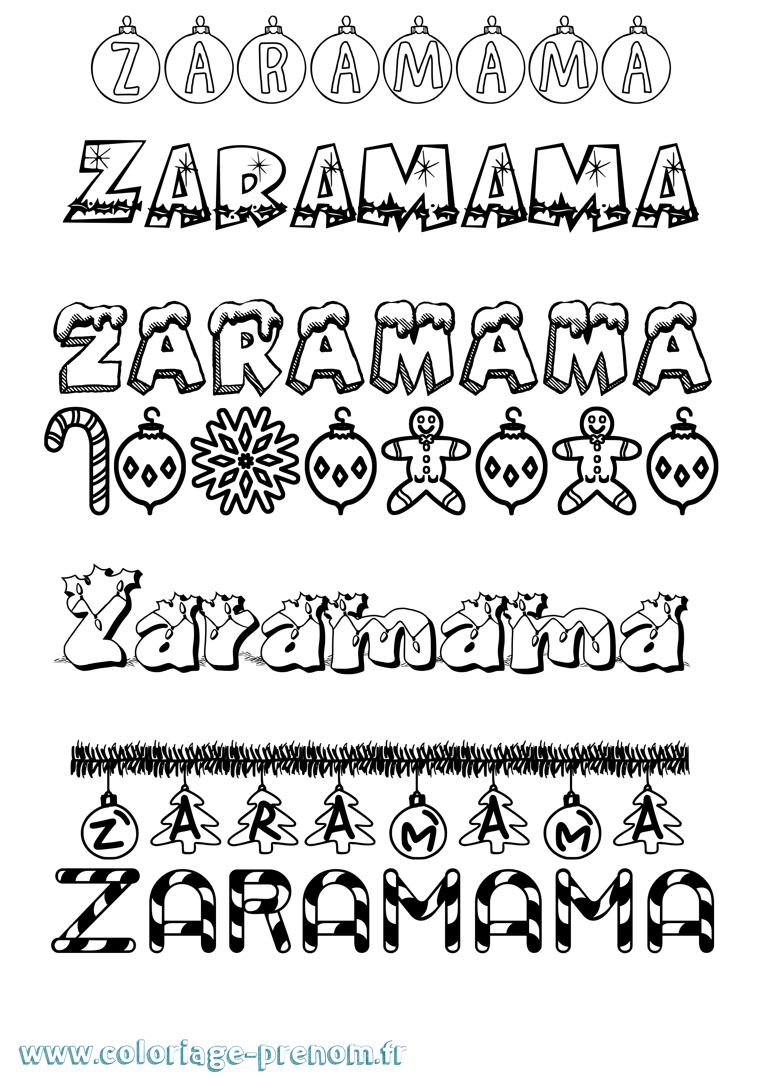 Coloriage prénom Zaramama Noël