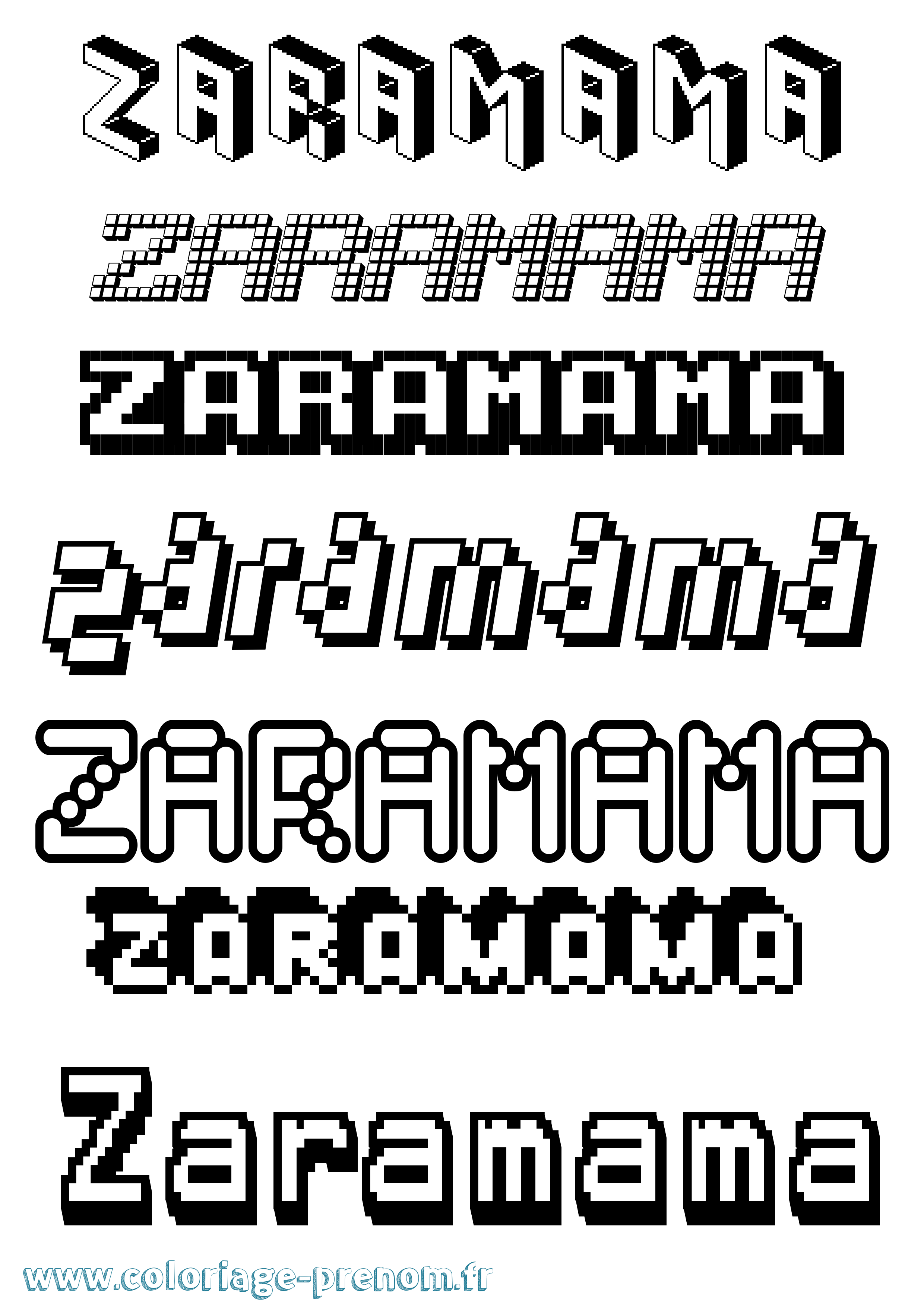 Coloriage prénom Zaramama Pixel