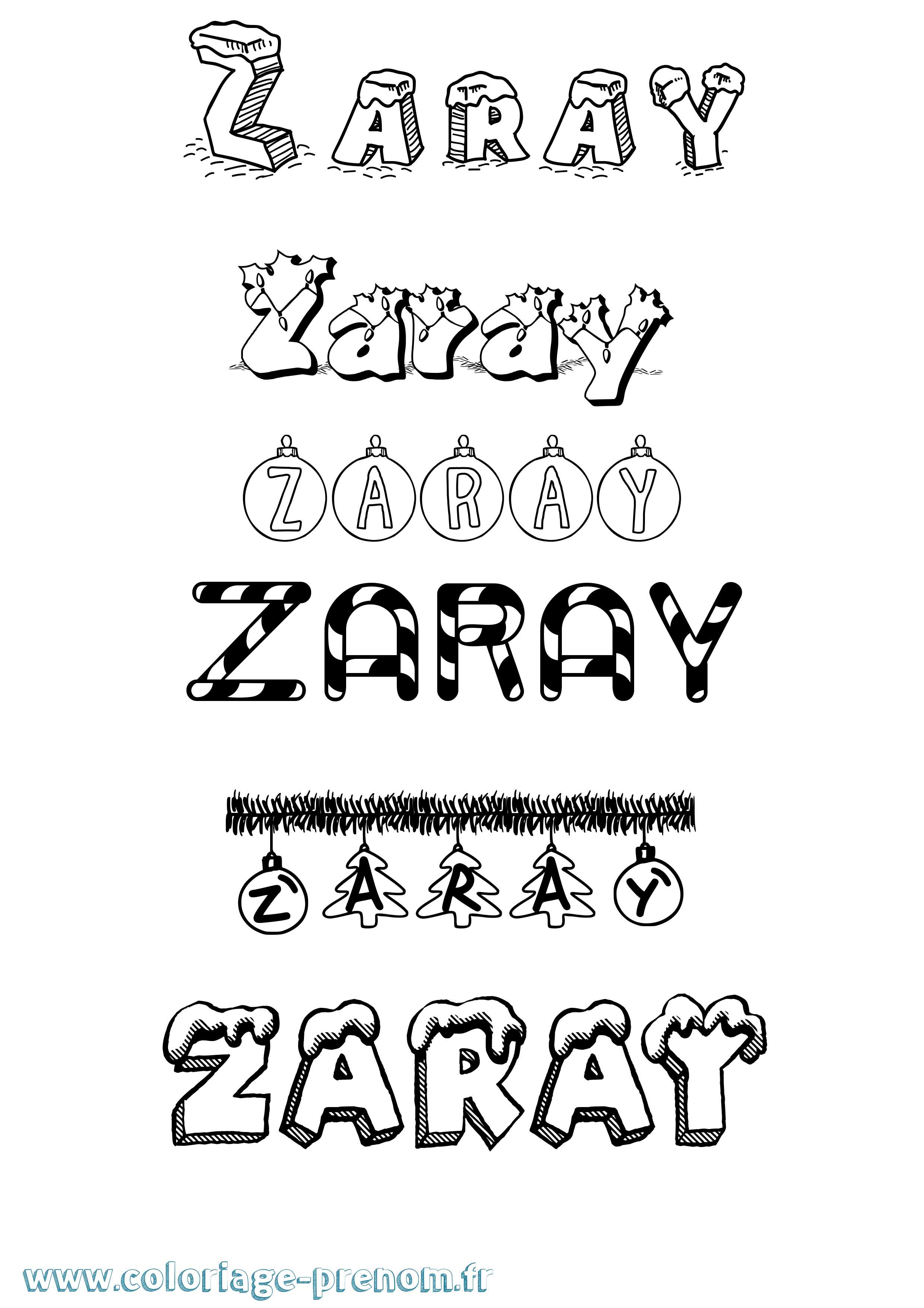 Coloriage Zaray Noël Coloriage prénom Zaray Noël