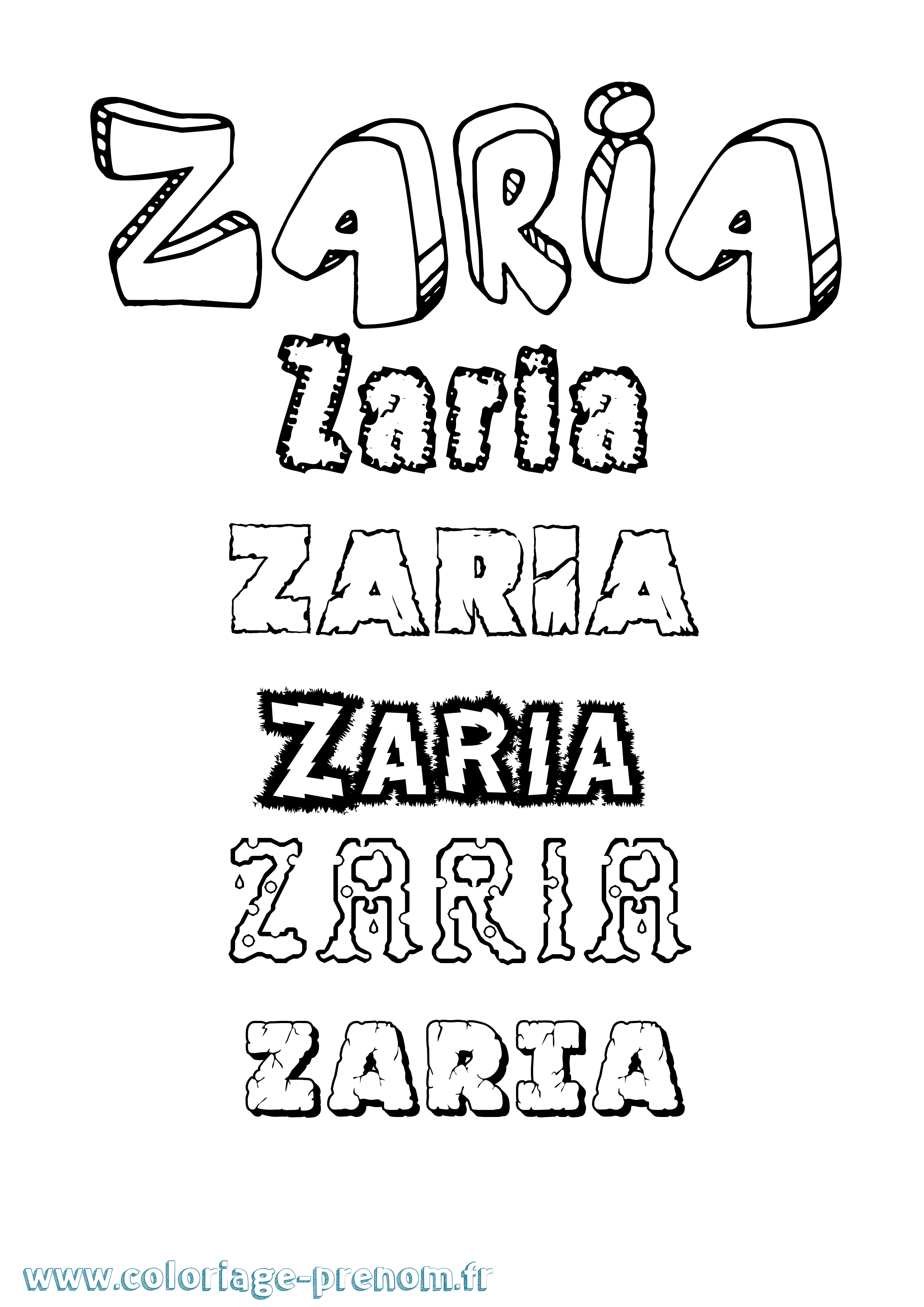 Coloriage Zaria Destructuré Coloriage prénom Zaria Destructuré