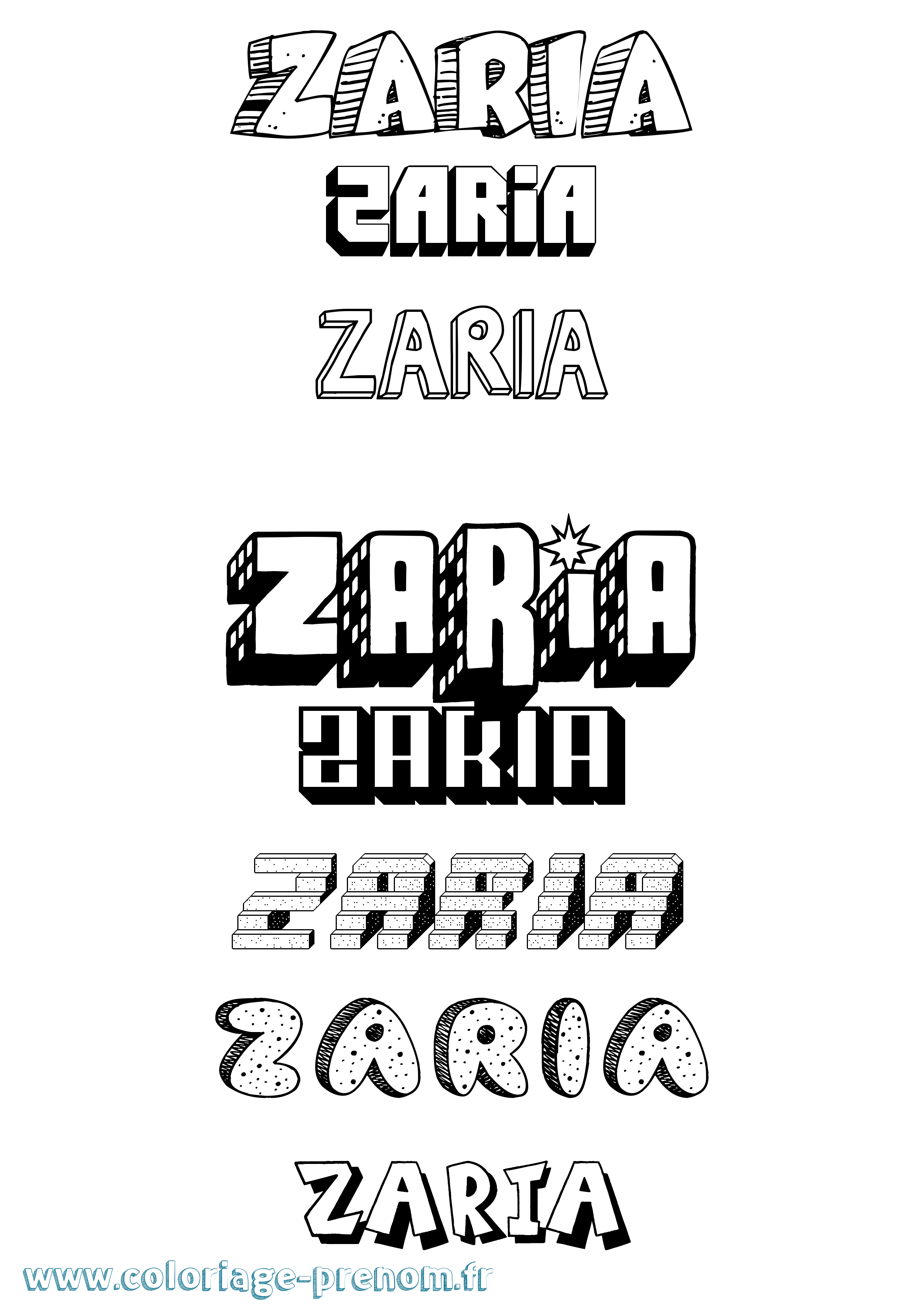 Coloriage Zaria Effet 3D Coloriage prénom Zaria Effet 3D
