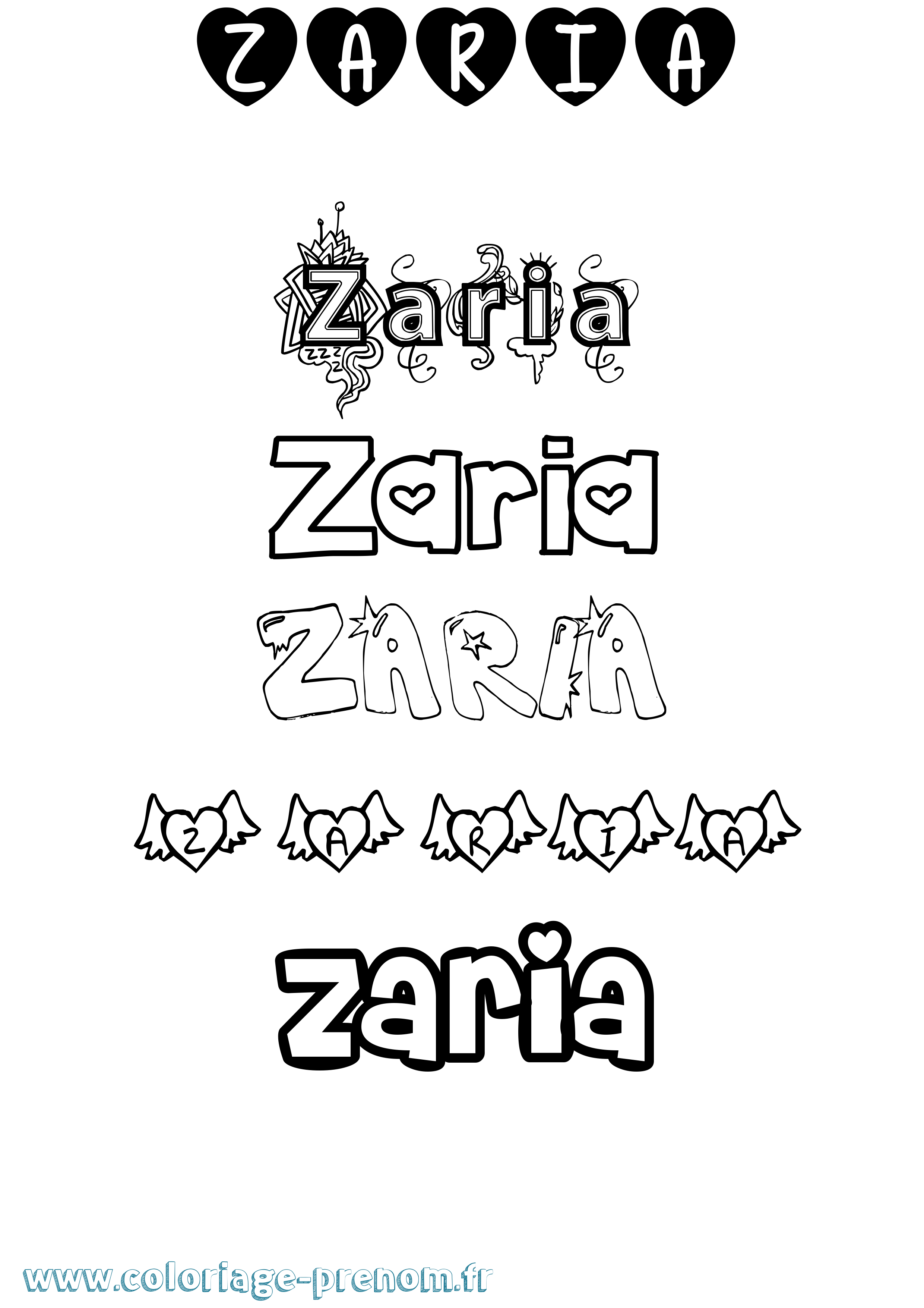 Coloriage Zaria Girly Coloriage prénom Zaria Girly