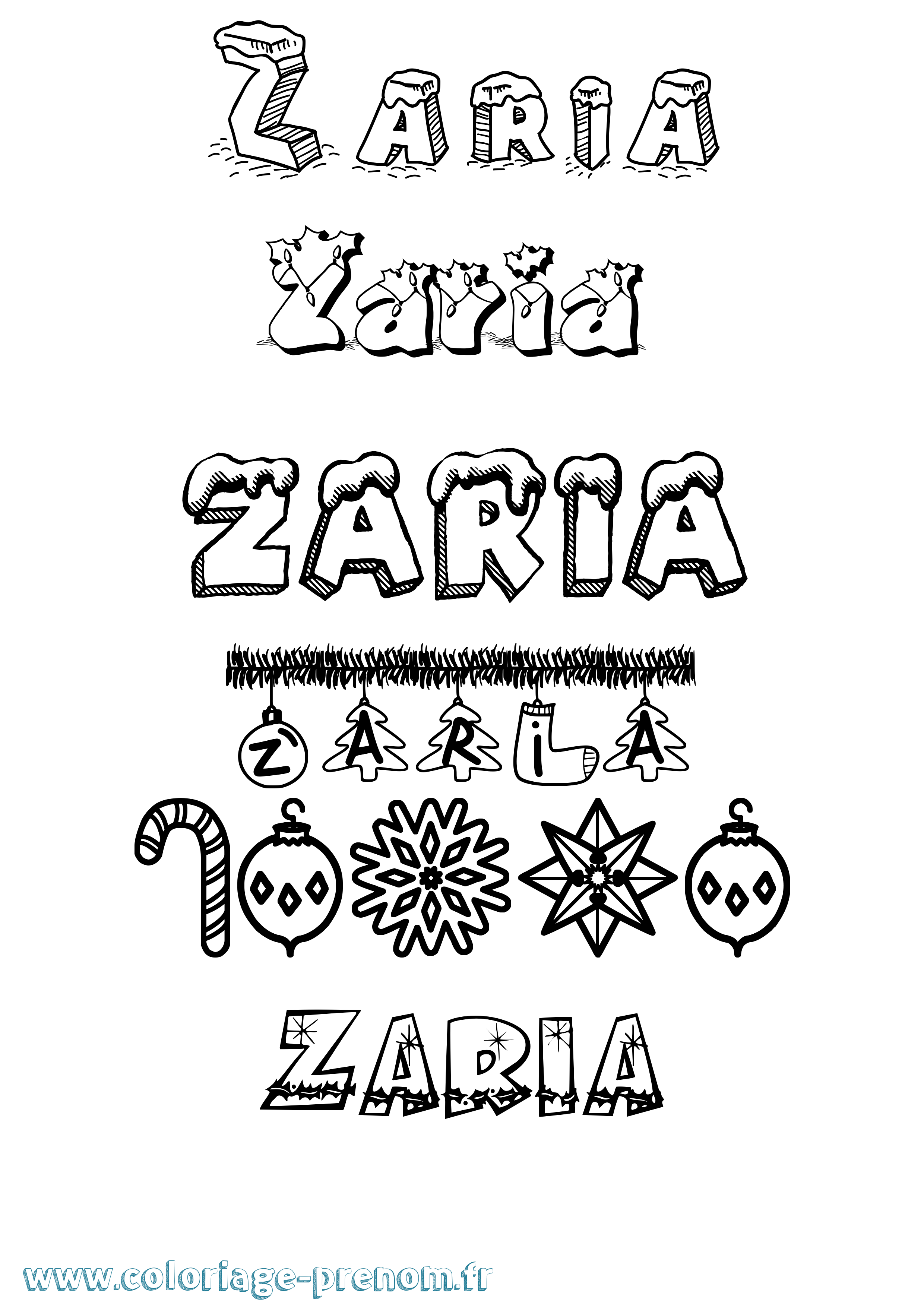 Coloriage Zaria Noël Coloriage prénom Zaria Noël