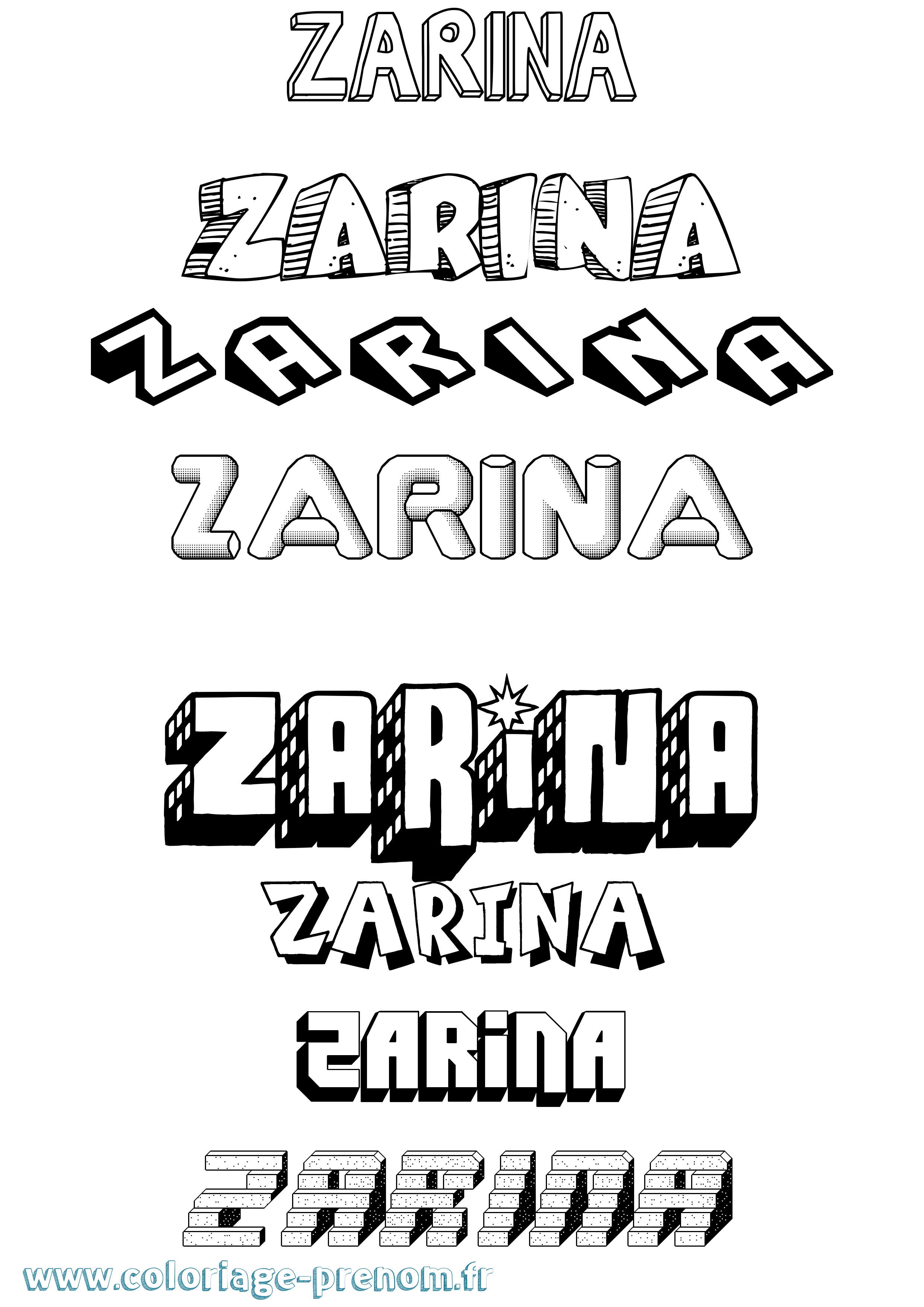 Coloriage prénom Zarina Effet 3D