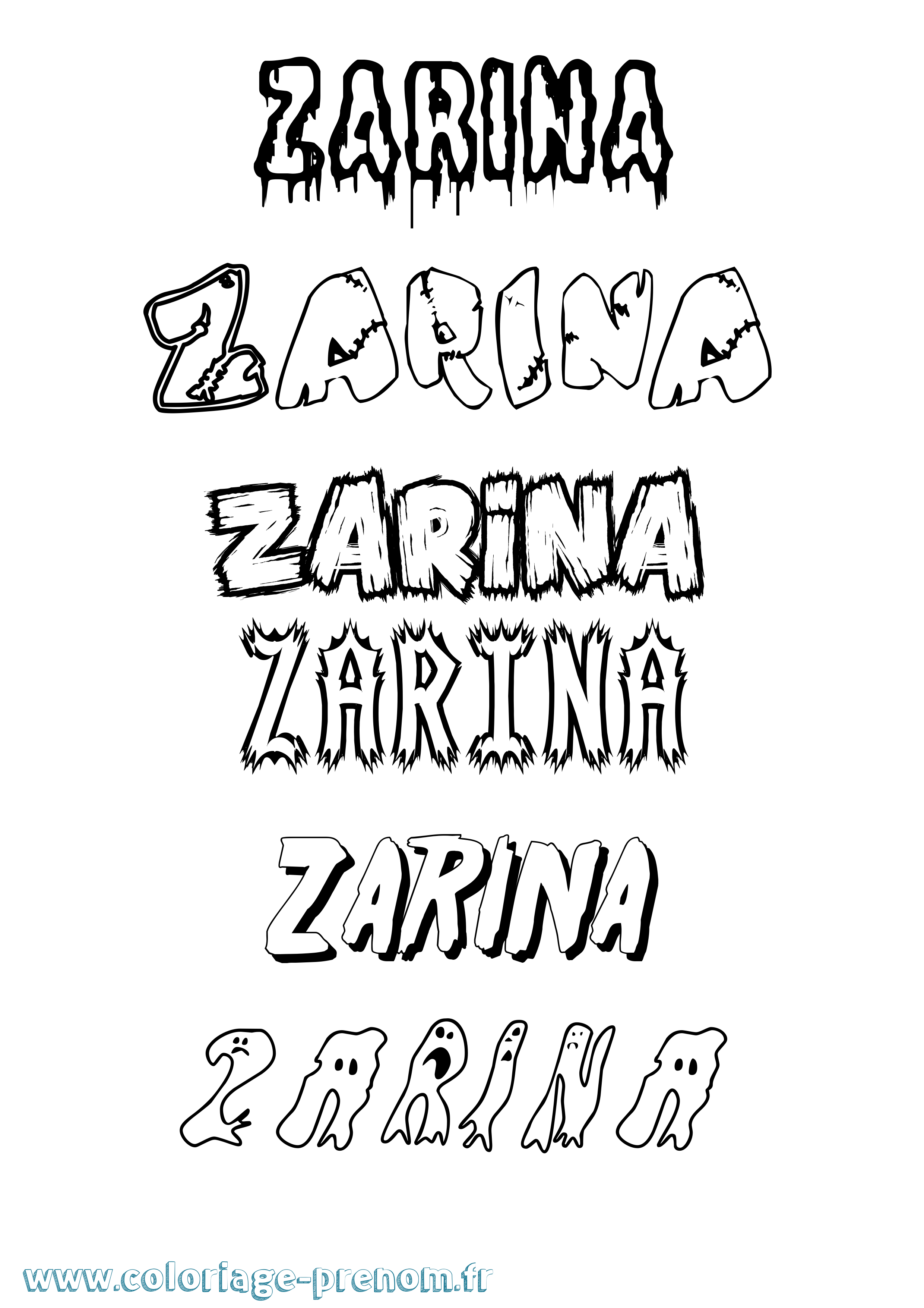 Coloriage prénom Zarina Frisson