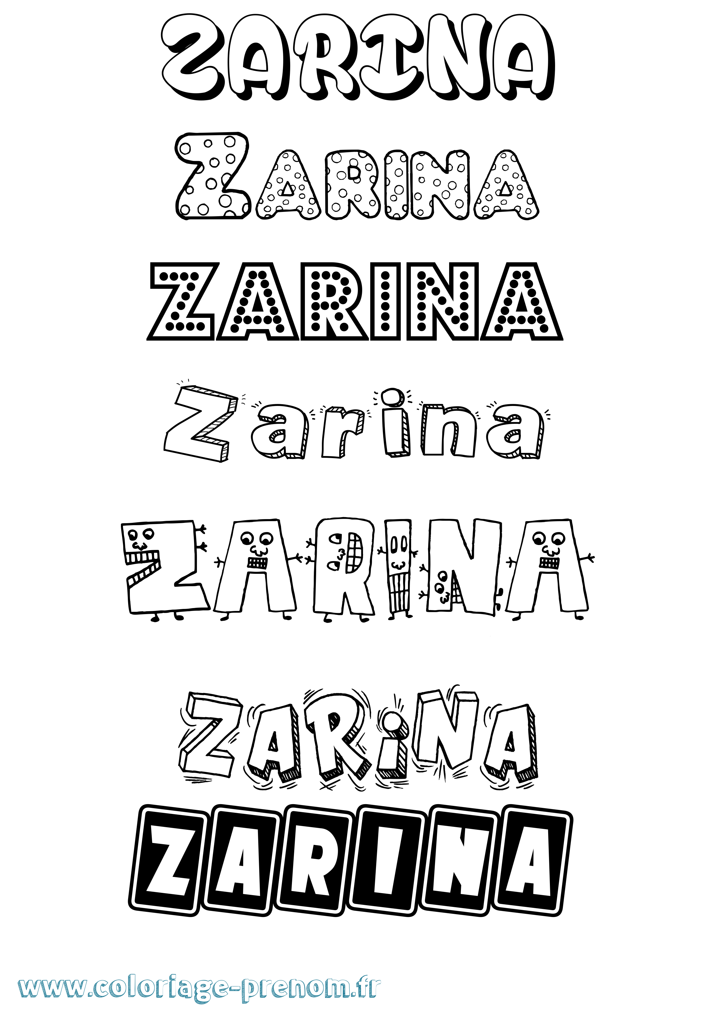 Coloriage prénom Zarina Fun