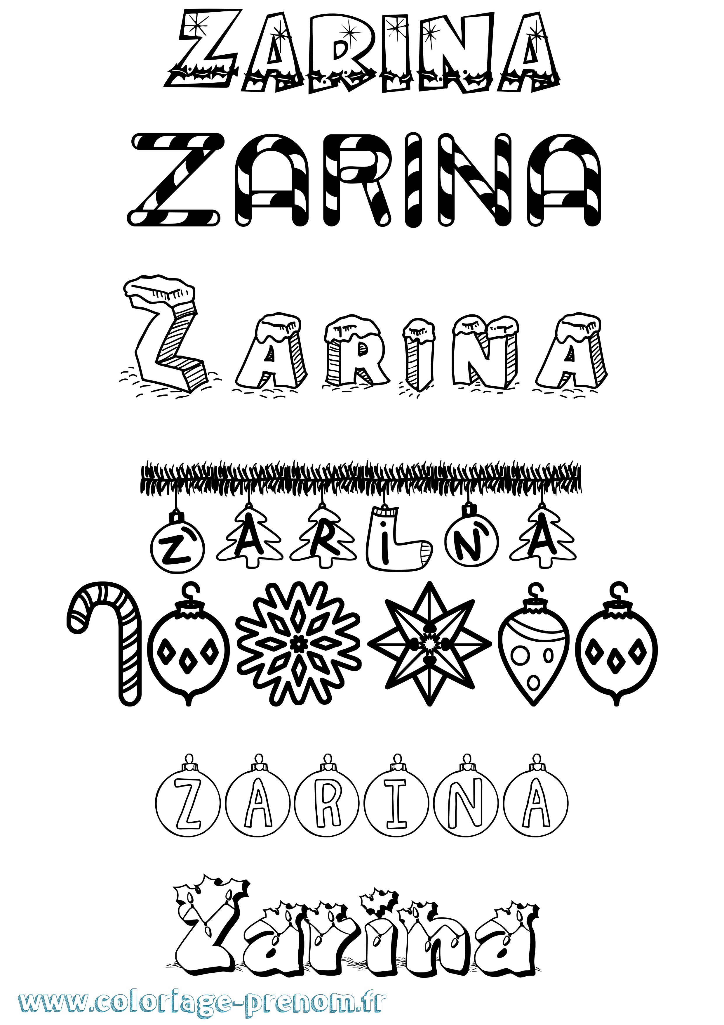 Coloriage prénom Zarina Noël