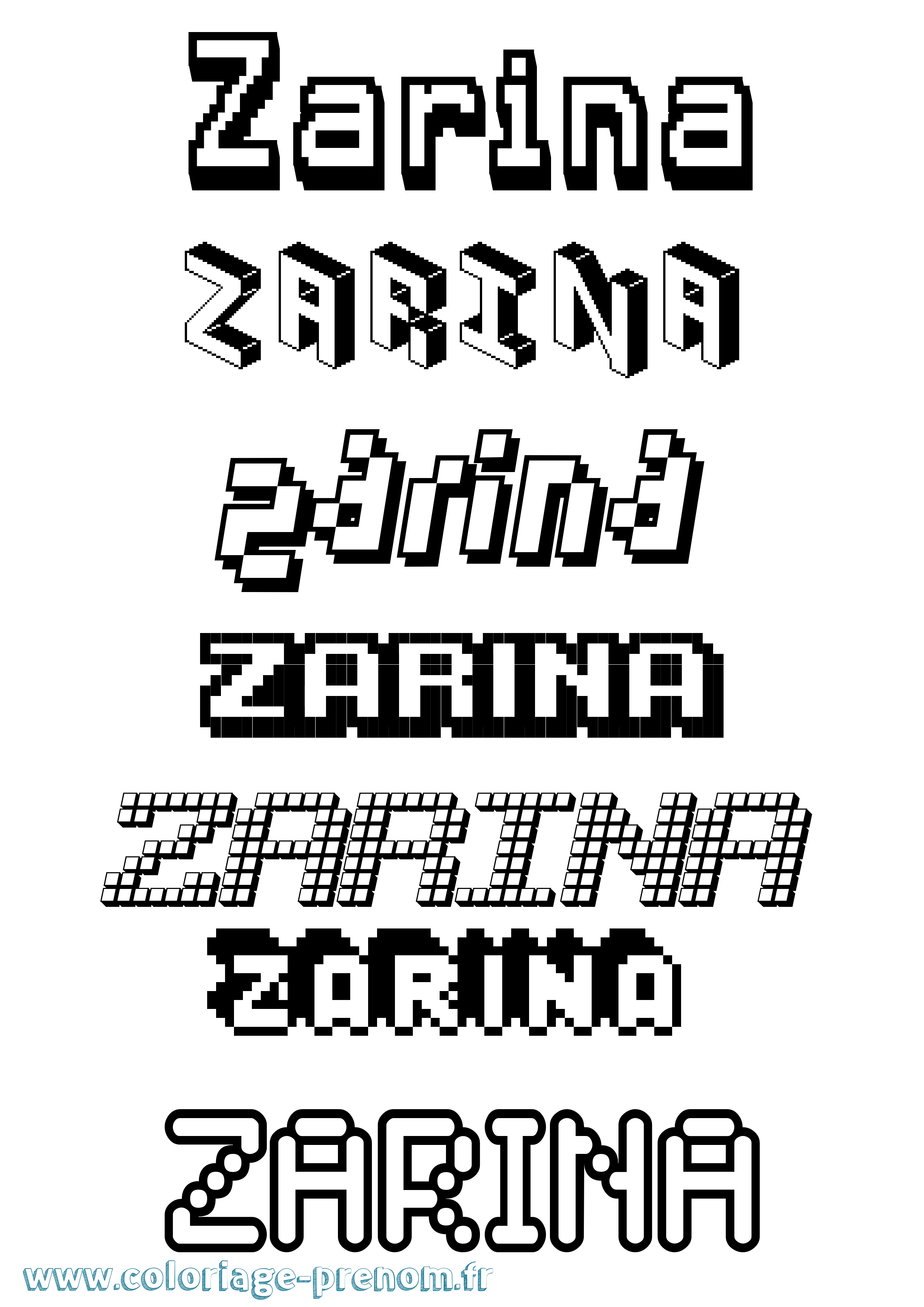 Coloriage prénom Zarina Pixel