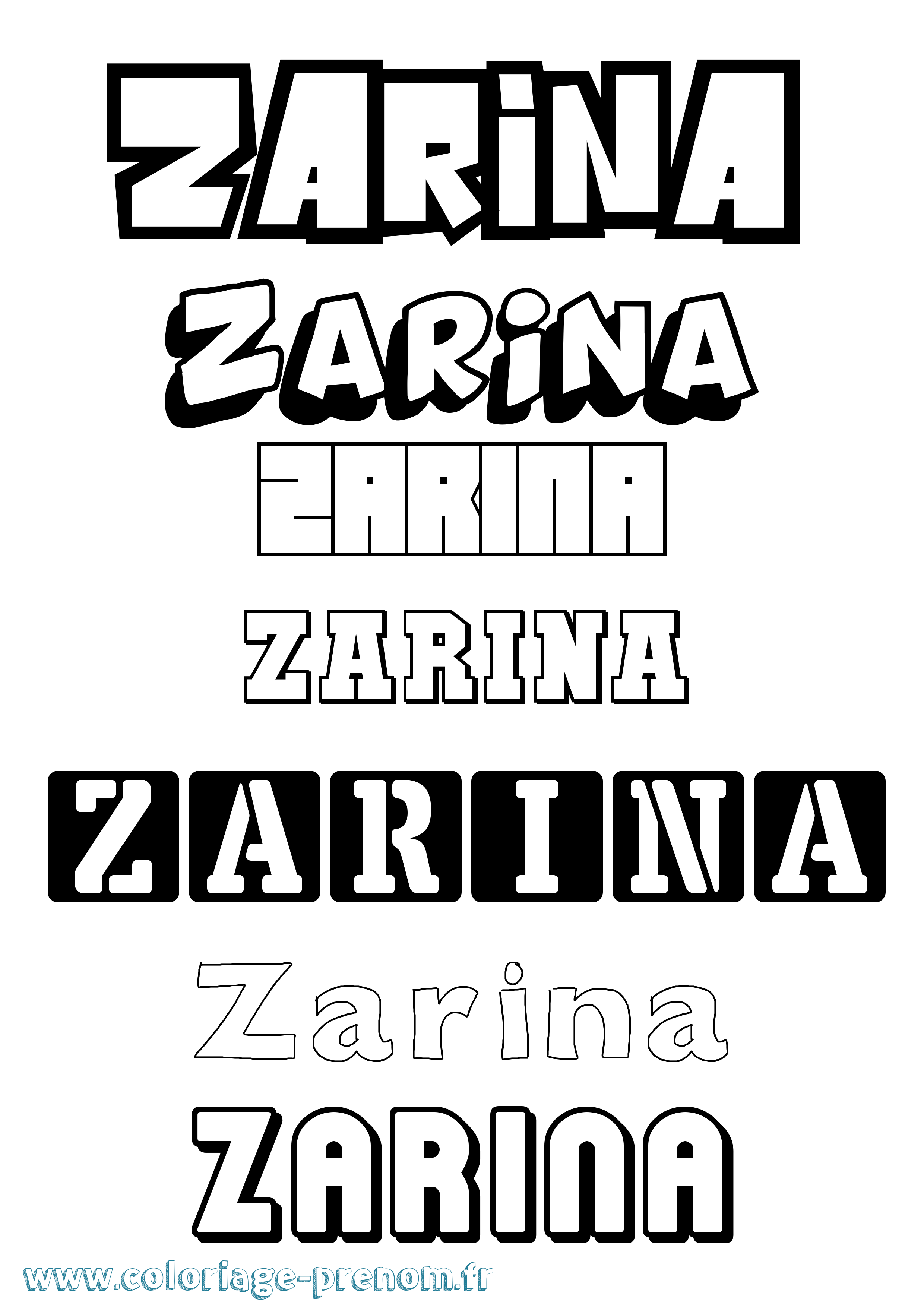 Coloriage prénom Zarina Simple