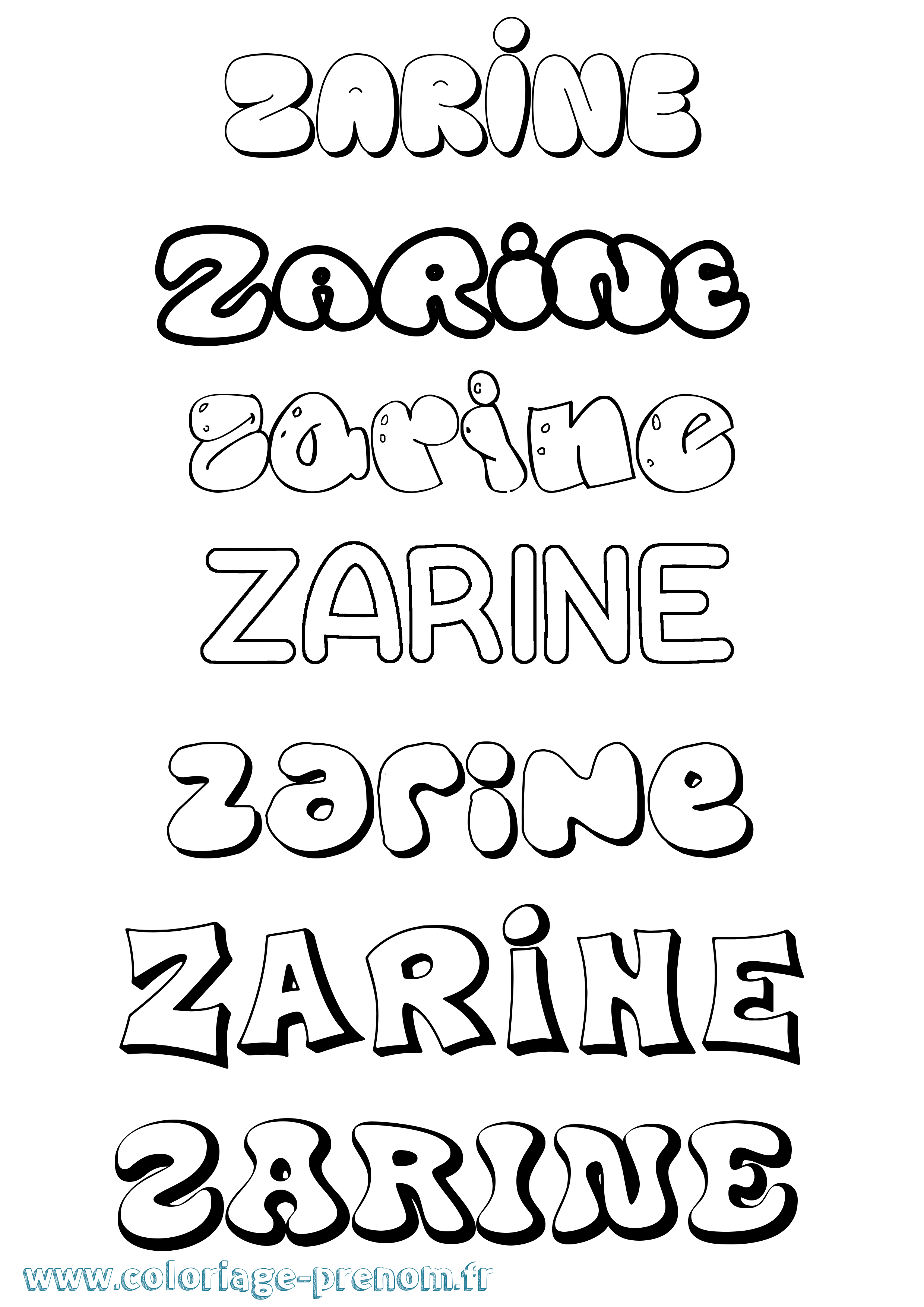 Coloriage Zarine Bubble Coloriage prénom Zarine Bubble
