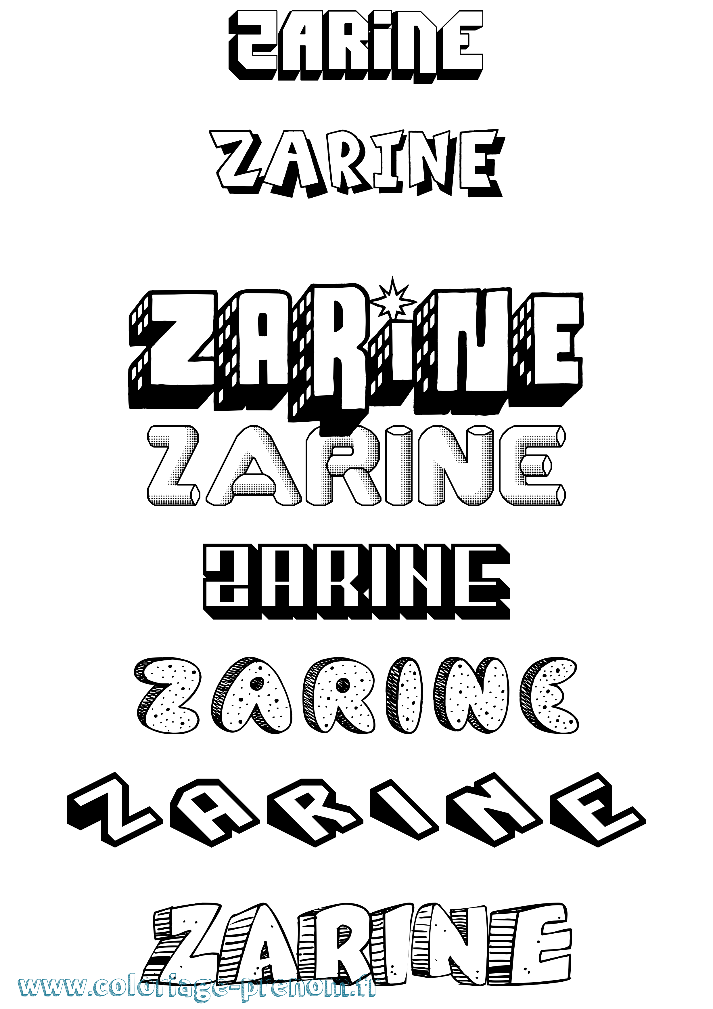Coloriage Zarine Effet 3D Coloriage prénom Zarine Effet 3D
