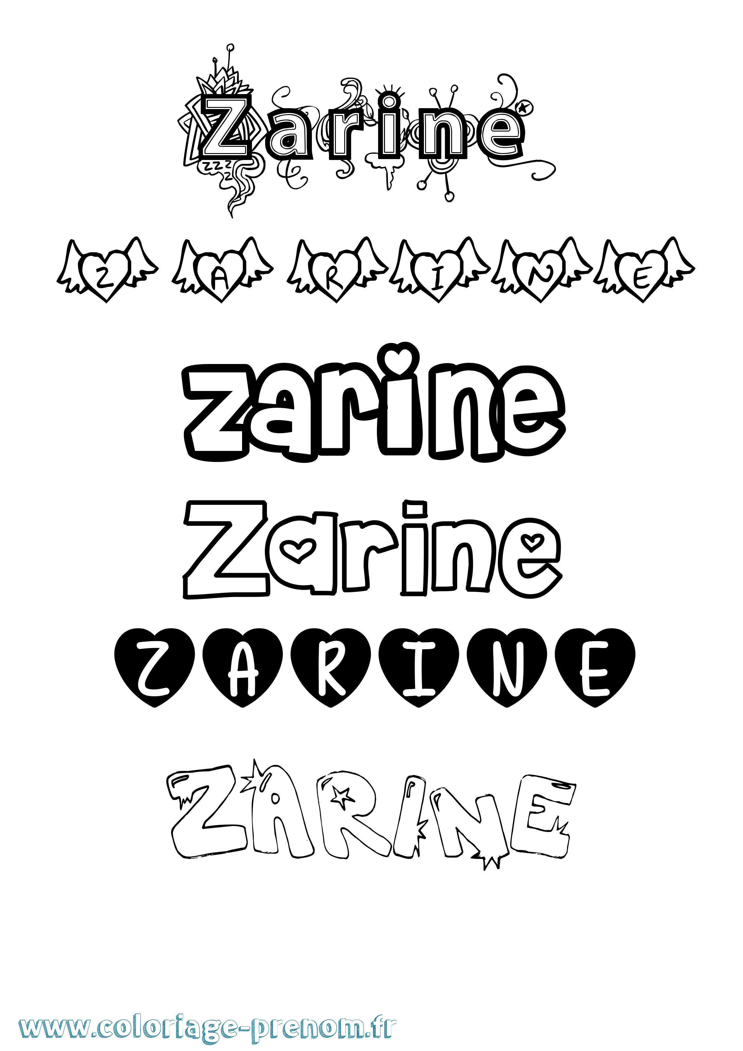 Coloriage Zarine Girly Coloriage prénom Zarine Girly