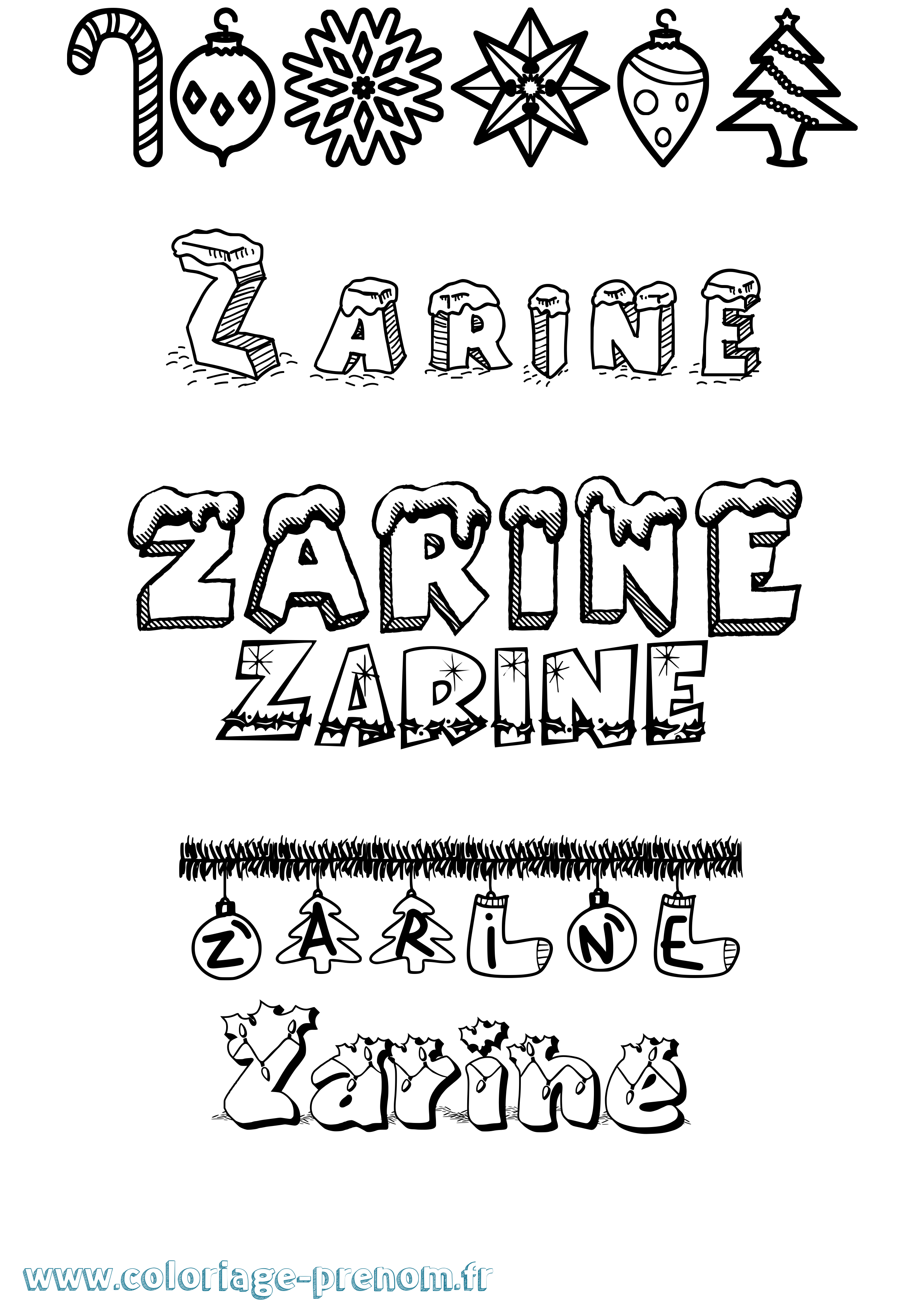 Coloriage Zarine Noël Coloriage prénom Zarine Noël